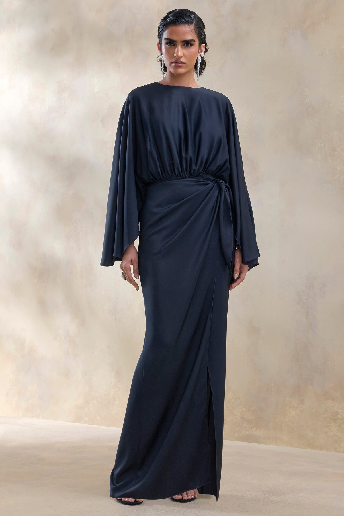 ECM_HR_CL137674010 - Delphina _ Navy Satin Maxi Dress With Gathered And Knot-Detail 1.jpg