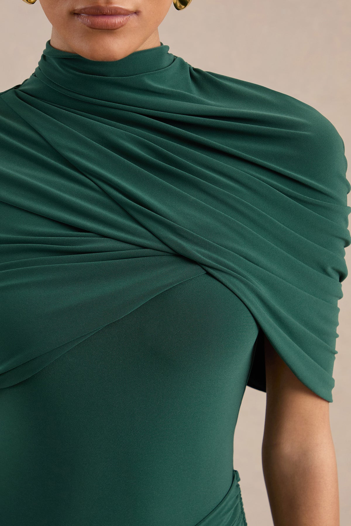ECM_HR_CL137692038 - Evelisse _ Dark Green Jersey Ruched High Neck Short Sleeve Maxi Dress With Draped Detailing And Twist Sash4.jpg