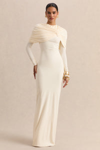 ECMH-HR-CL137698111 - Evessa - Cream High-Neck Maxi Dress With Gathered-Detailing 02.jpg