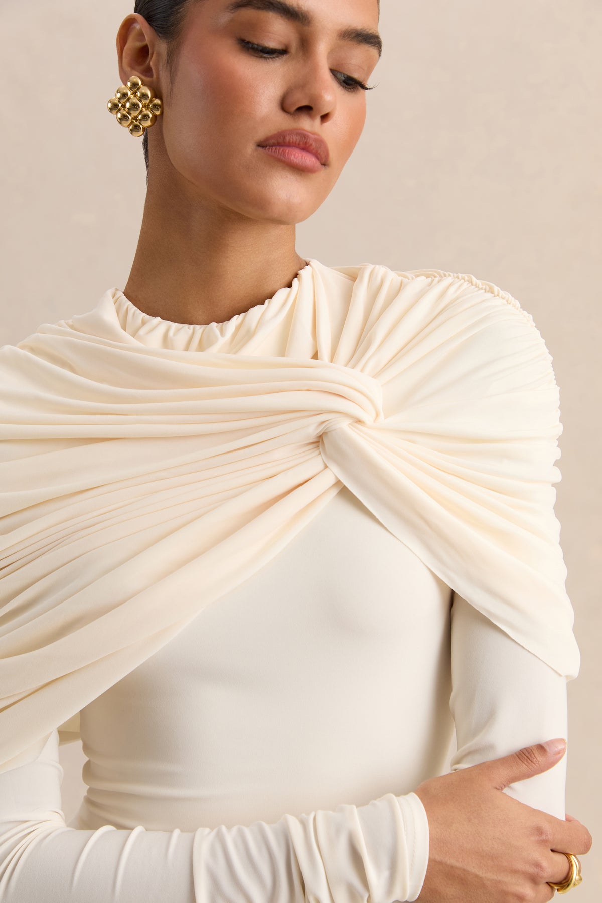 ECM_HR-CL137698111 - Evessa - Cream High-Neck Maxi Dress With Gathered-Detailing 04.jpg