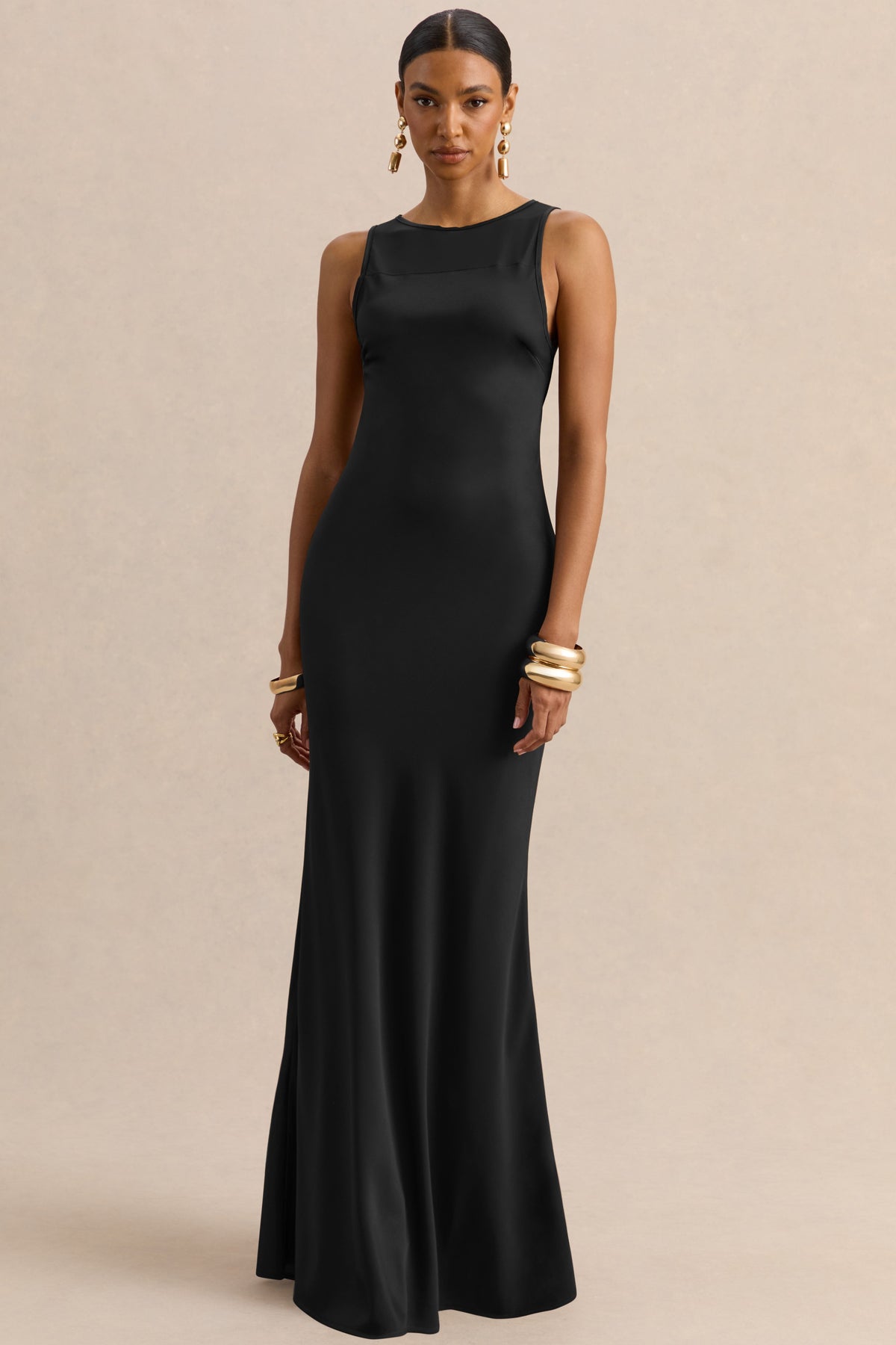 ECM_HR_CL137713001 - Avessia | Black Satin Round-Neckline Maxi Dress With Sheer-Detailing 1.jpg