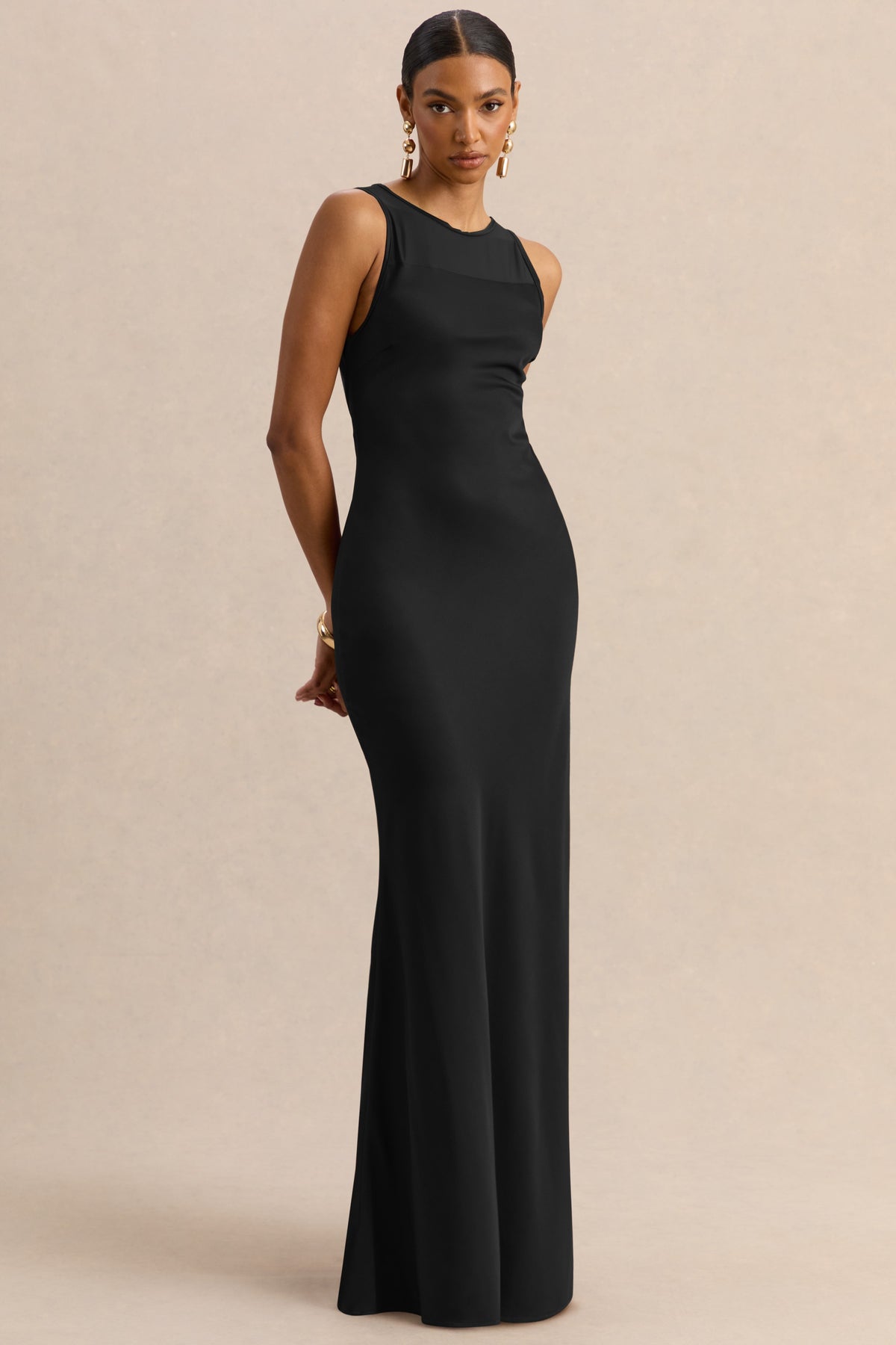 ECM_HR_CL137713001 - Avessia | Black Satin Round-Neckline Maxi Dress With Sheer-Detailing 2.jpg