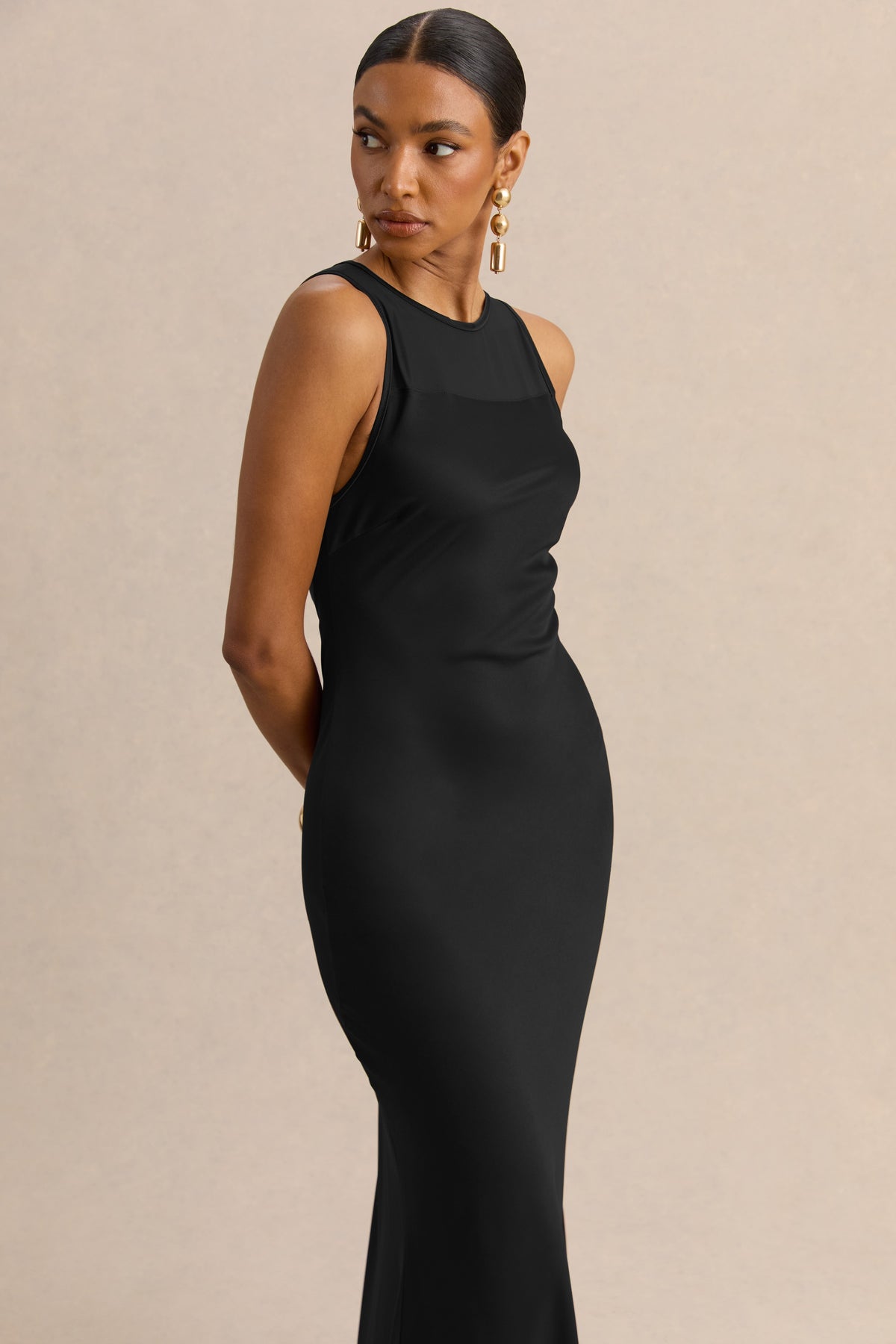 ECM_HR_CL137713001 - Avessia | Black Satin Round-Neckline Maxi Dress With Sheer-Detailing 4.jpg