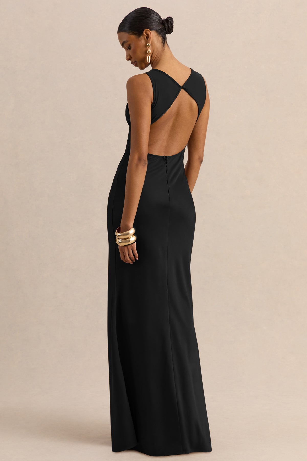 ECM_HR_CL137713001 - Avessia | Black Satin Round-Neckline Maxi Dress With Sheer-Detailing 5.jpg