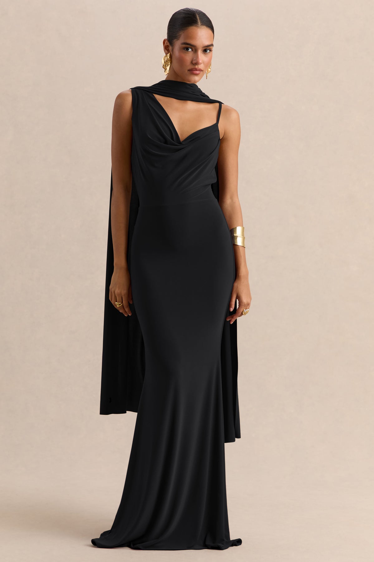 Armelia Cowl Neck Maxi Dress Scarf Detail