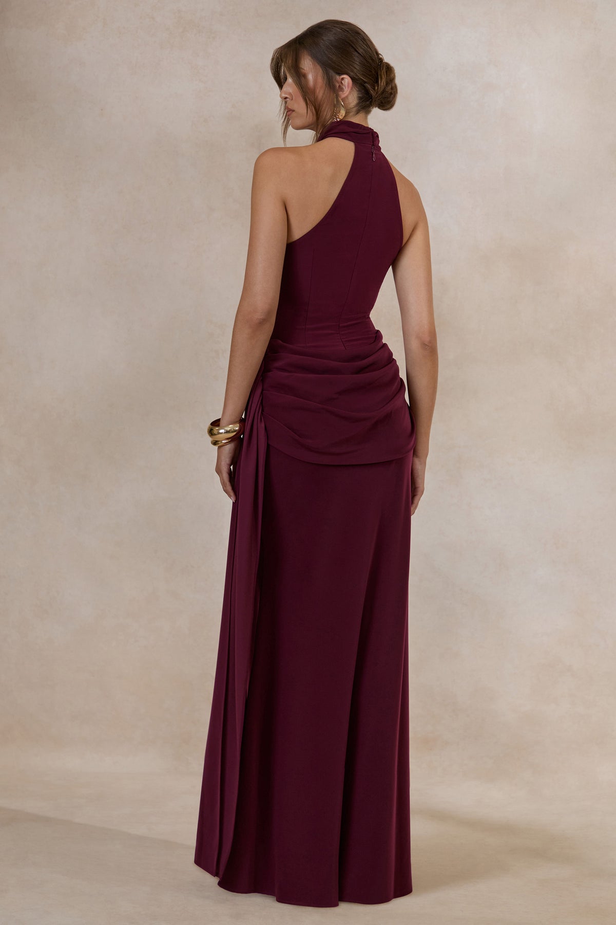 ECM_HR_CL137729102 - Aevina _ Burgundy Satin Asymmetric-Neck Maxi Dress With Sash-Detail4.jpg
