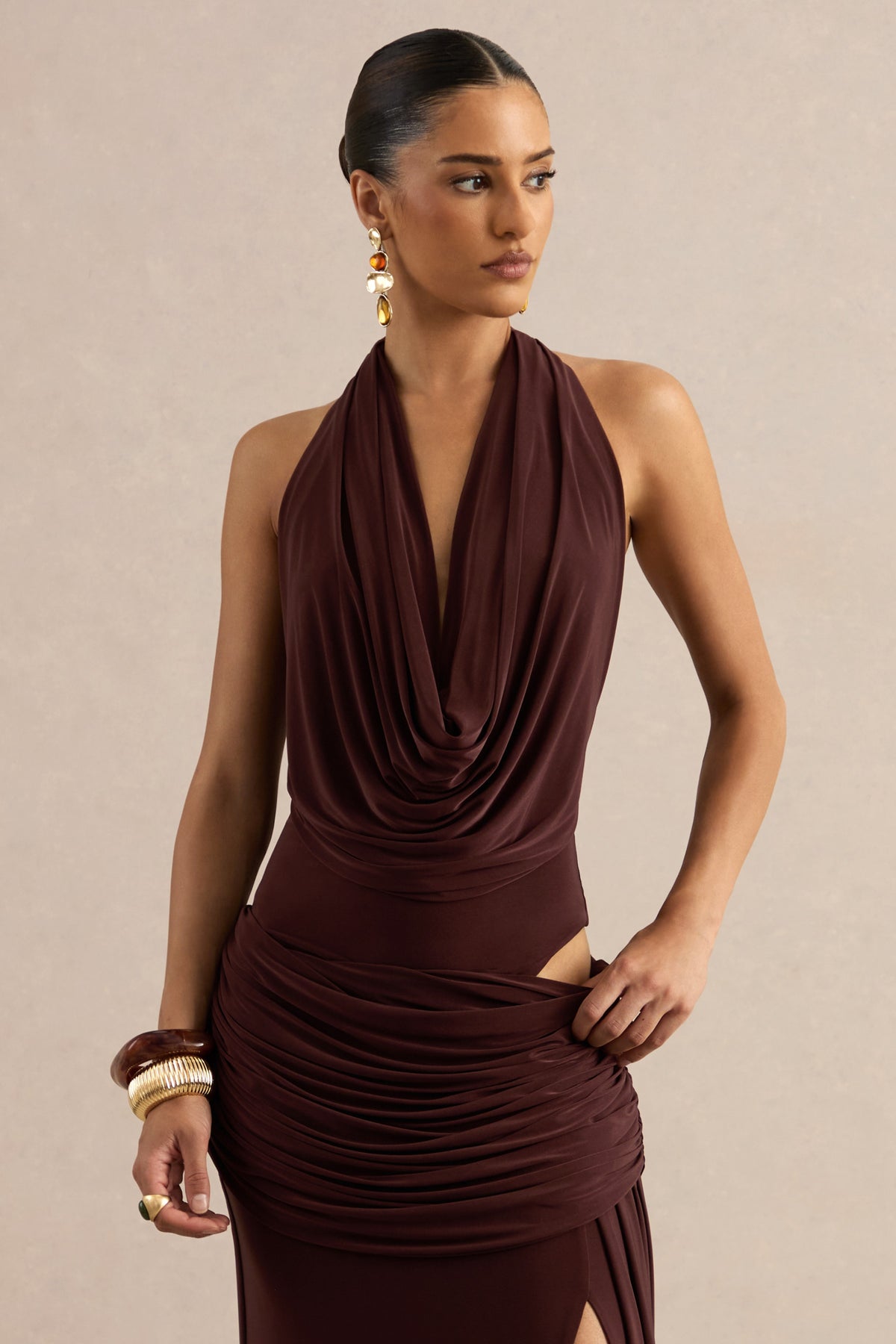 Kavya Dark Brown Extreme Plunge Neck Bodysuit CL137812022 57.jpg