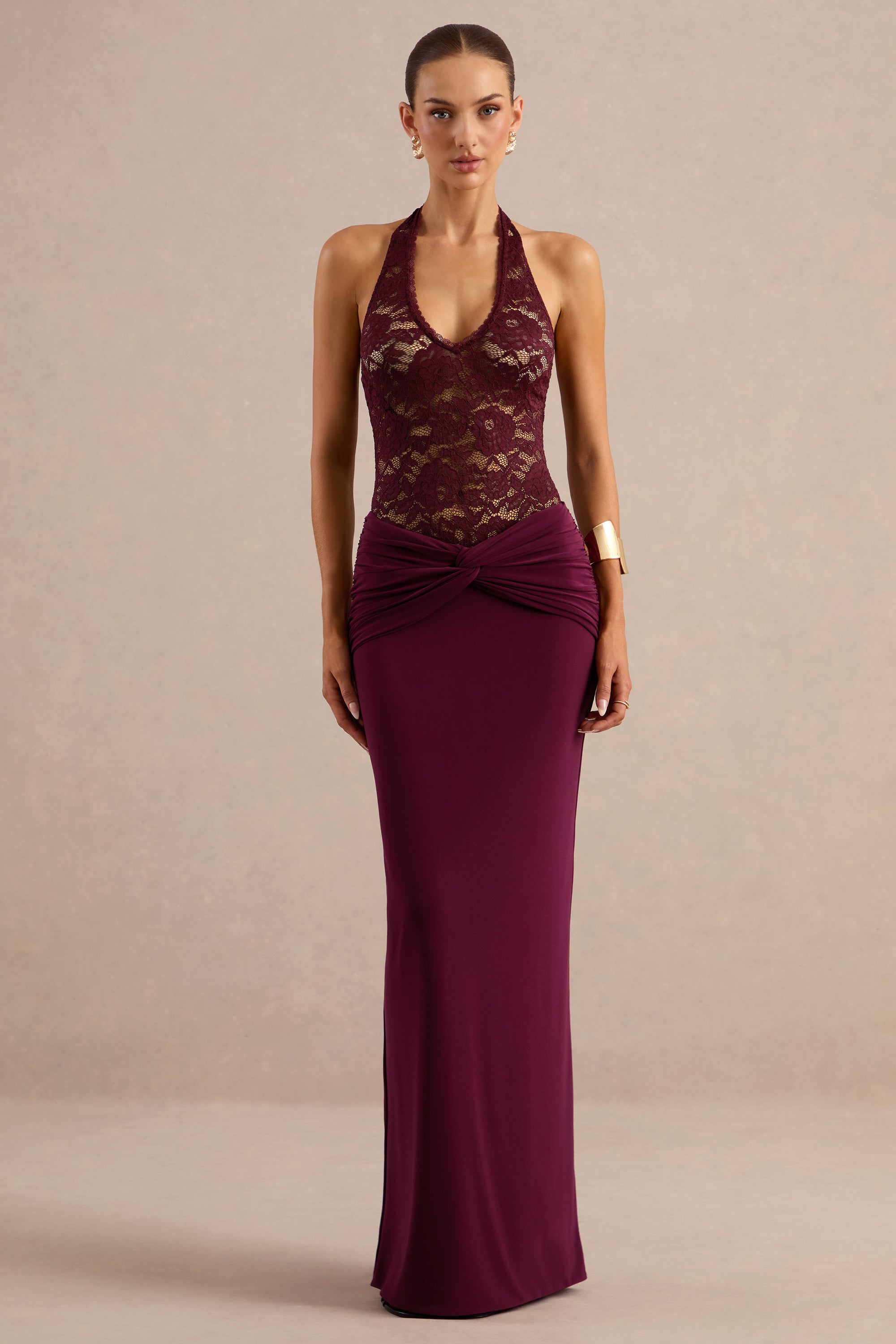 CL137813102 - Nerise _ Burgundy Lace Plunge-Neck Bodysuit 0.jpg