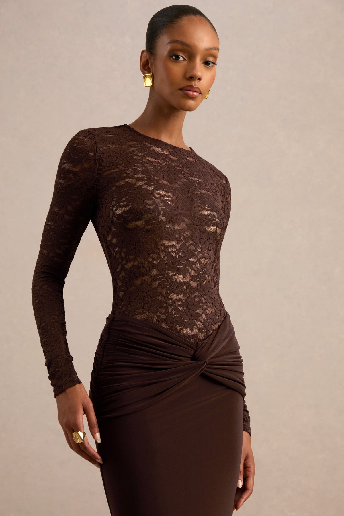 ECM_HR_CL137814022 - Melassia _ Brown Wide-Neck Lace Bodysuit With Long-Sleeve + CL137830022 - Florine _ Dark Brown Twisted Waist Maxi Skirt5.jpg