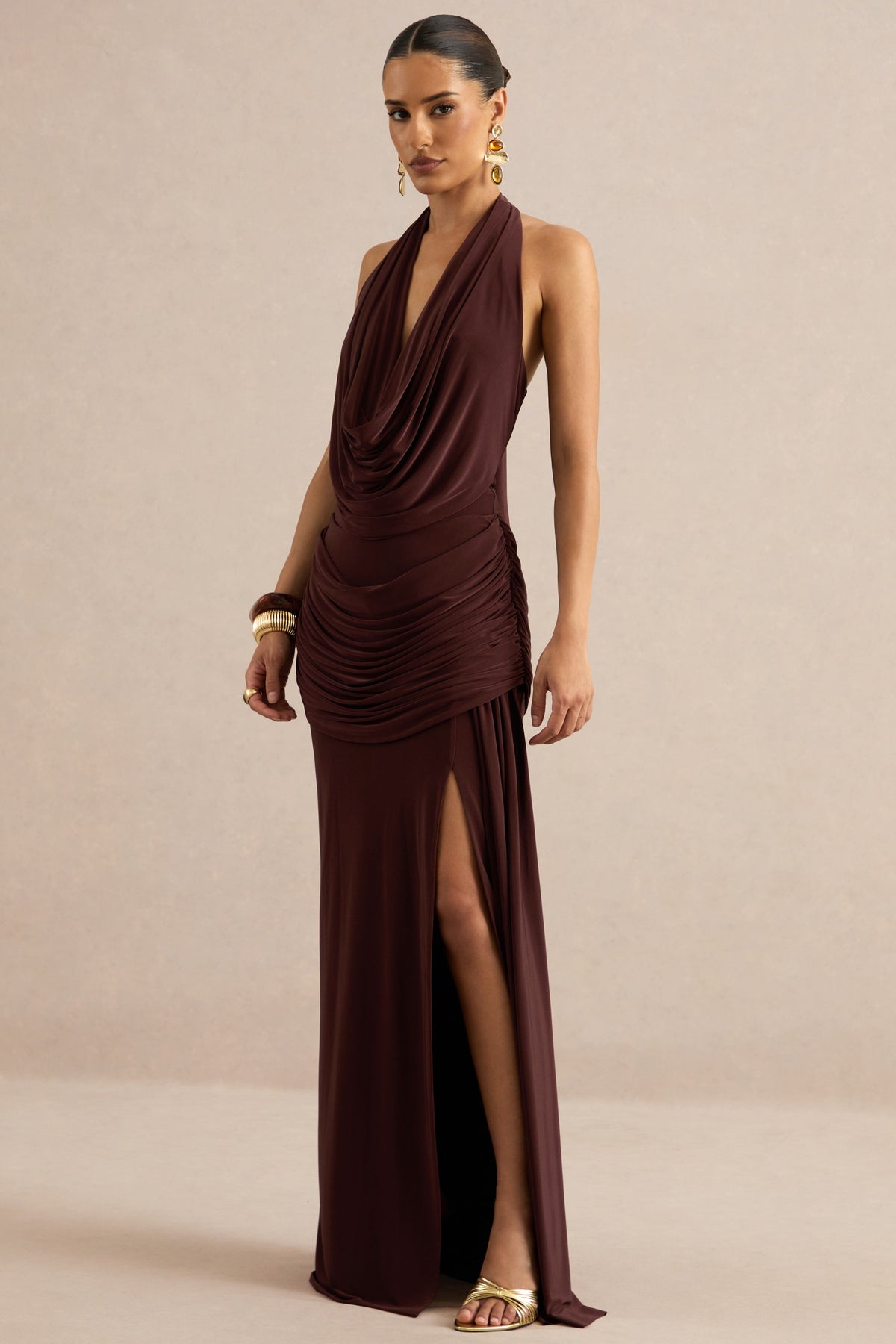 Kavya Dark Brown Extreme Plunge Neck Bodysuit CL137812022 16.jpg