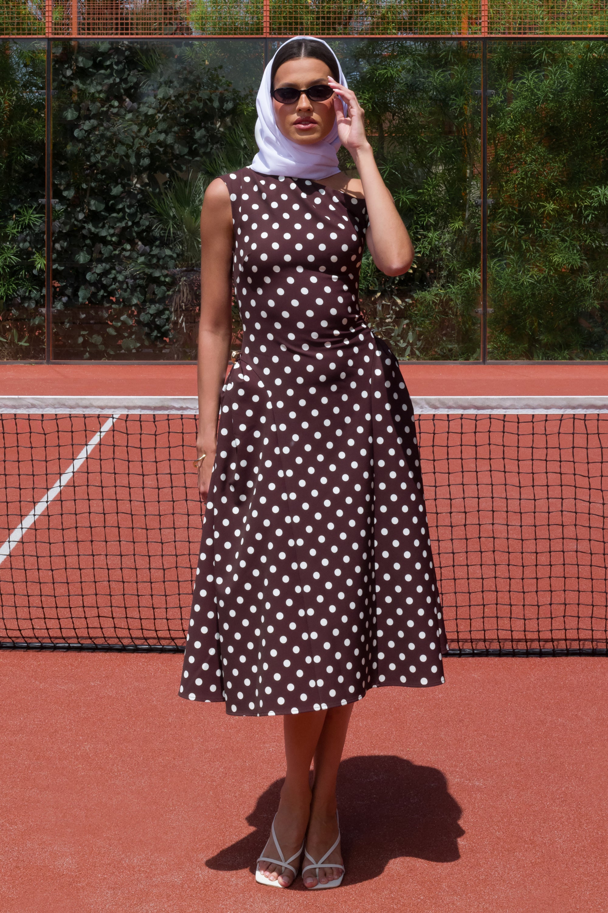 brown polka dot dress uk Milana Polka Dot Swing Dress in Brown in Brown