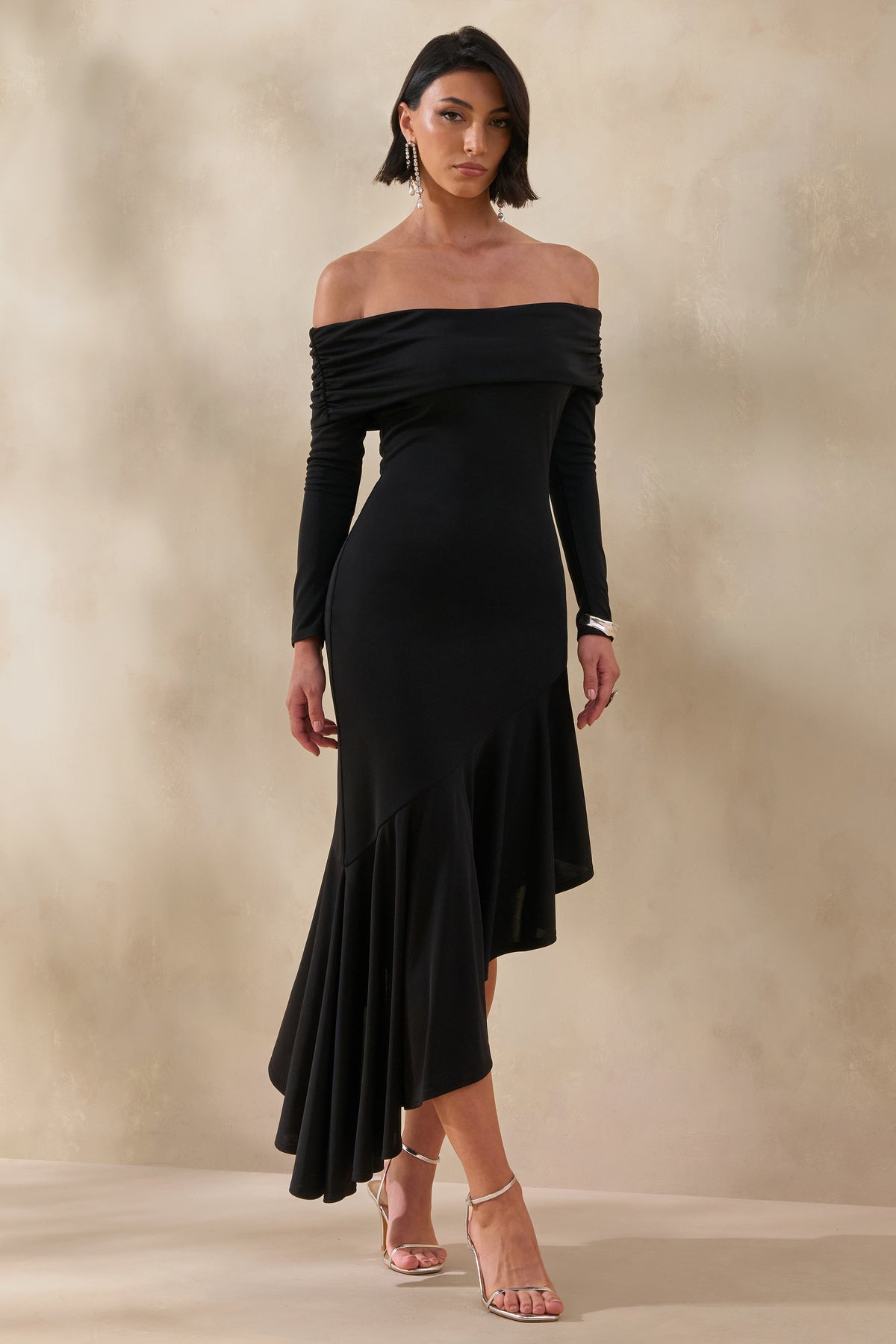 CL137867001 - Goldara | Black Bardot-Neck Maxi Dress With Ruffled Asymmetric-Hem 2.jpg