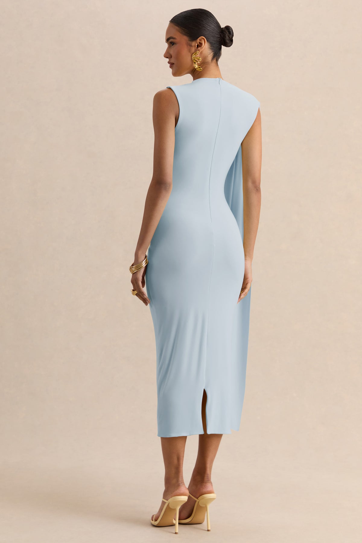 Oleandra Light Blue High-Neck Midi-Dress With Draped-Detail  Club L London  - UK