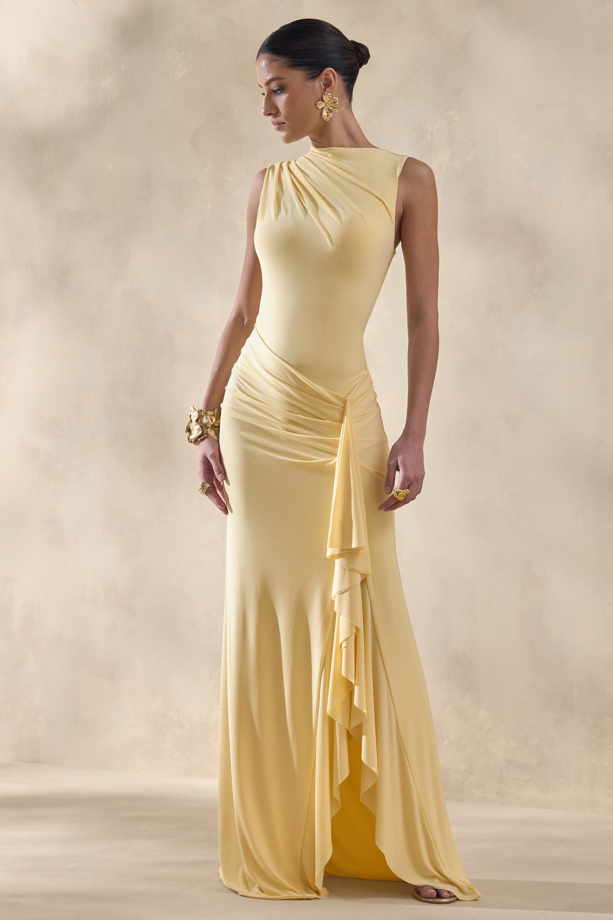 ECM_HR_CL137887121 - Helessia | Lemon Asymmetric-Neck Maxi Dress With Gathered-Detailing And Sash 1.jpg