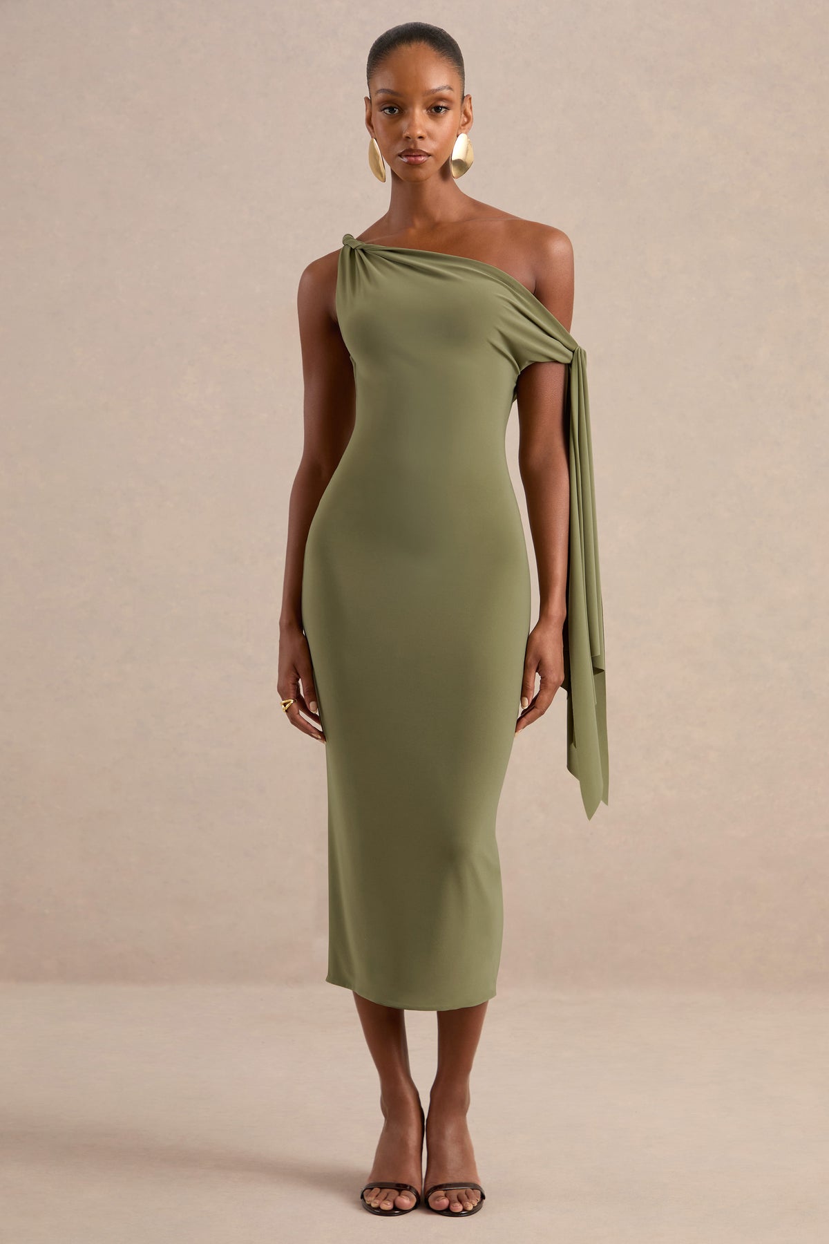 ECM_HR_CL137892031 - Arcelia Olive Asymmetric-Neck Midi Dress With Knot-Sleeve Detail0.jpg