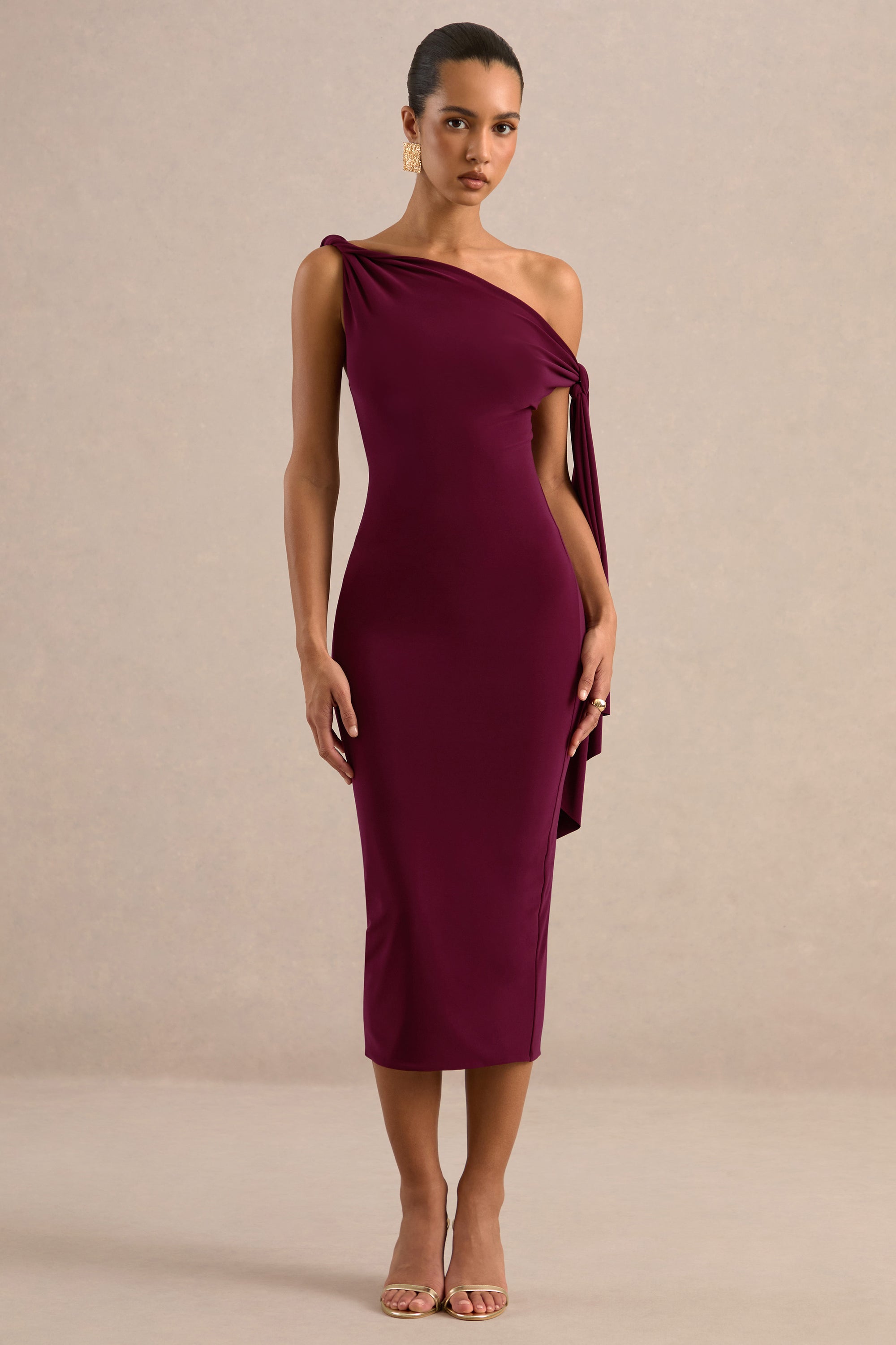 ECM_HR_CL137892102 - Arcelia Burgundy Asymmetric-Neck Midi Dress With Knot-Sleeve Detail1.jpg