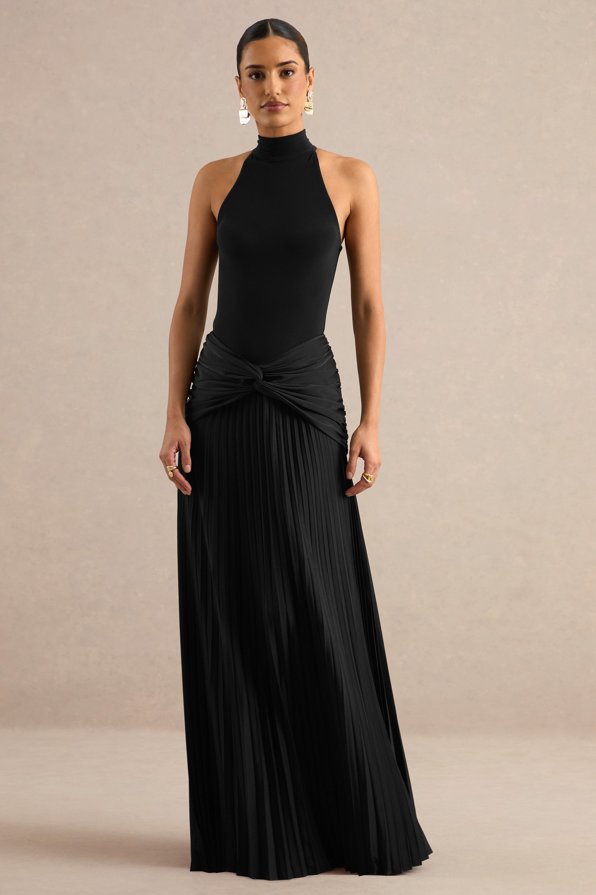 ECM_HR_CL137963001 - Galisse _ Black Satin Maxi-Skirt With Gathered-Detailing + ECM_HR_CL137961001 - Genevia _ Black Halter Neck Bodysuit 0.jpg