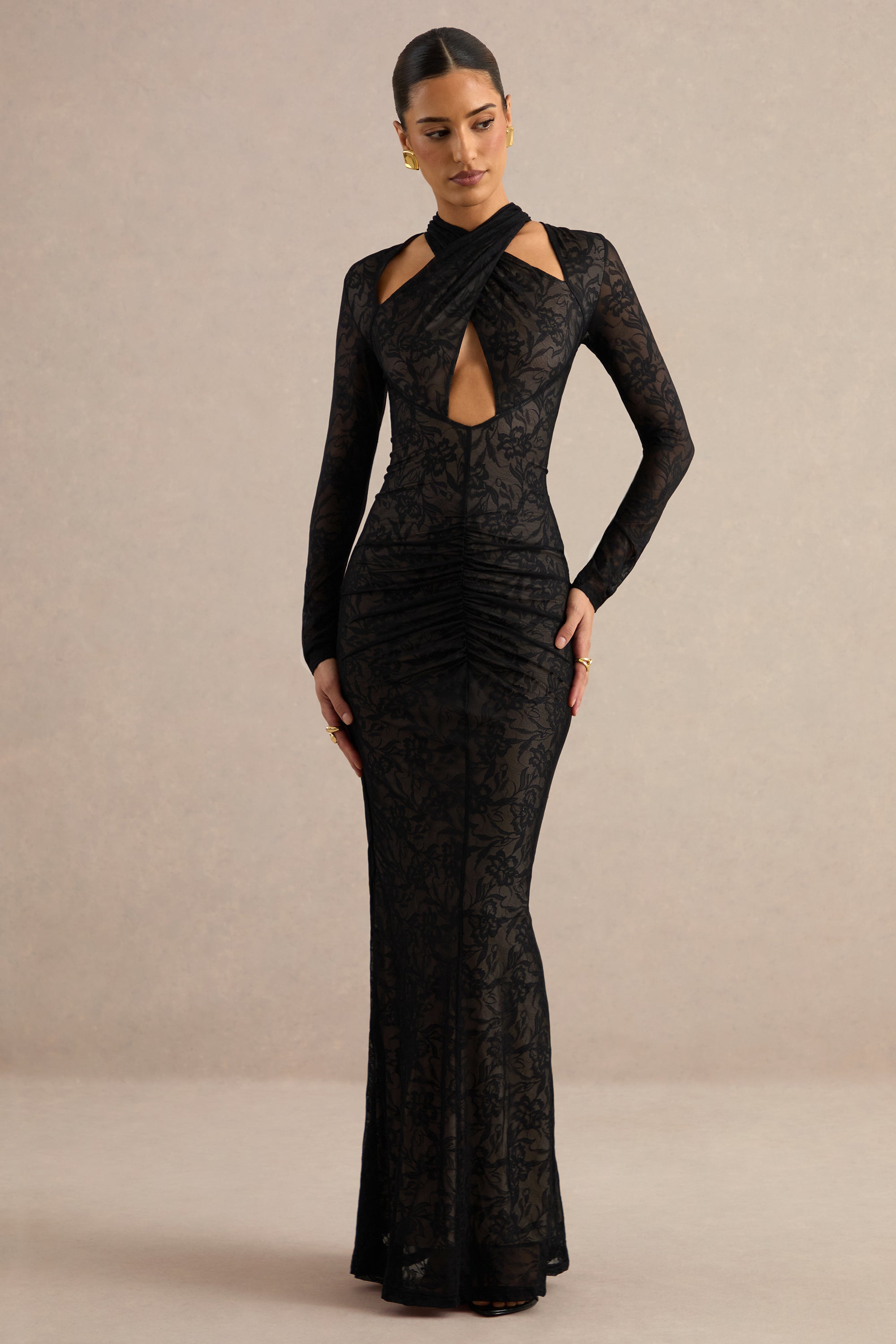 ECM_HR_CL137976001 - Perriane _ Black Lace Halter-Neck Maxi Dress With Cut-Out Details 1.jpg