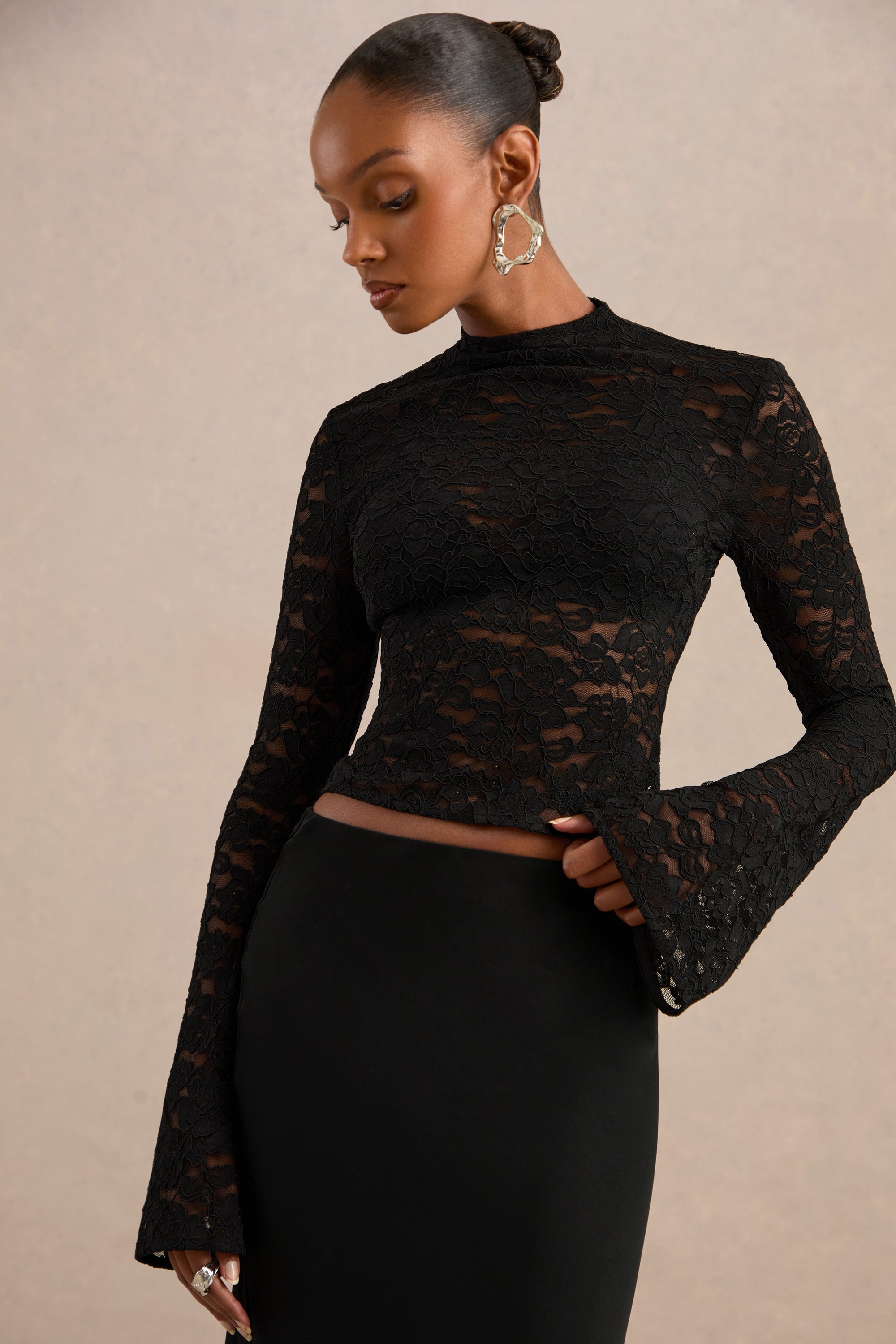 CL137986001 - Maline Black Lace High-Neck Top With Bell-Sleeves1.jpg