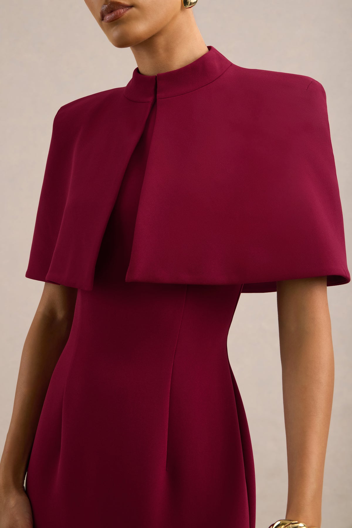 ECM_HR_CL137673102_Astrelle_Burgundy & CL138005102 - Deva Burgundy High Neck Short Sleeve Cape_5766.jpg