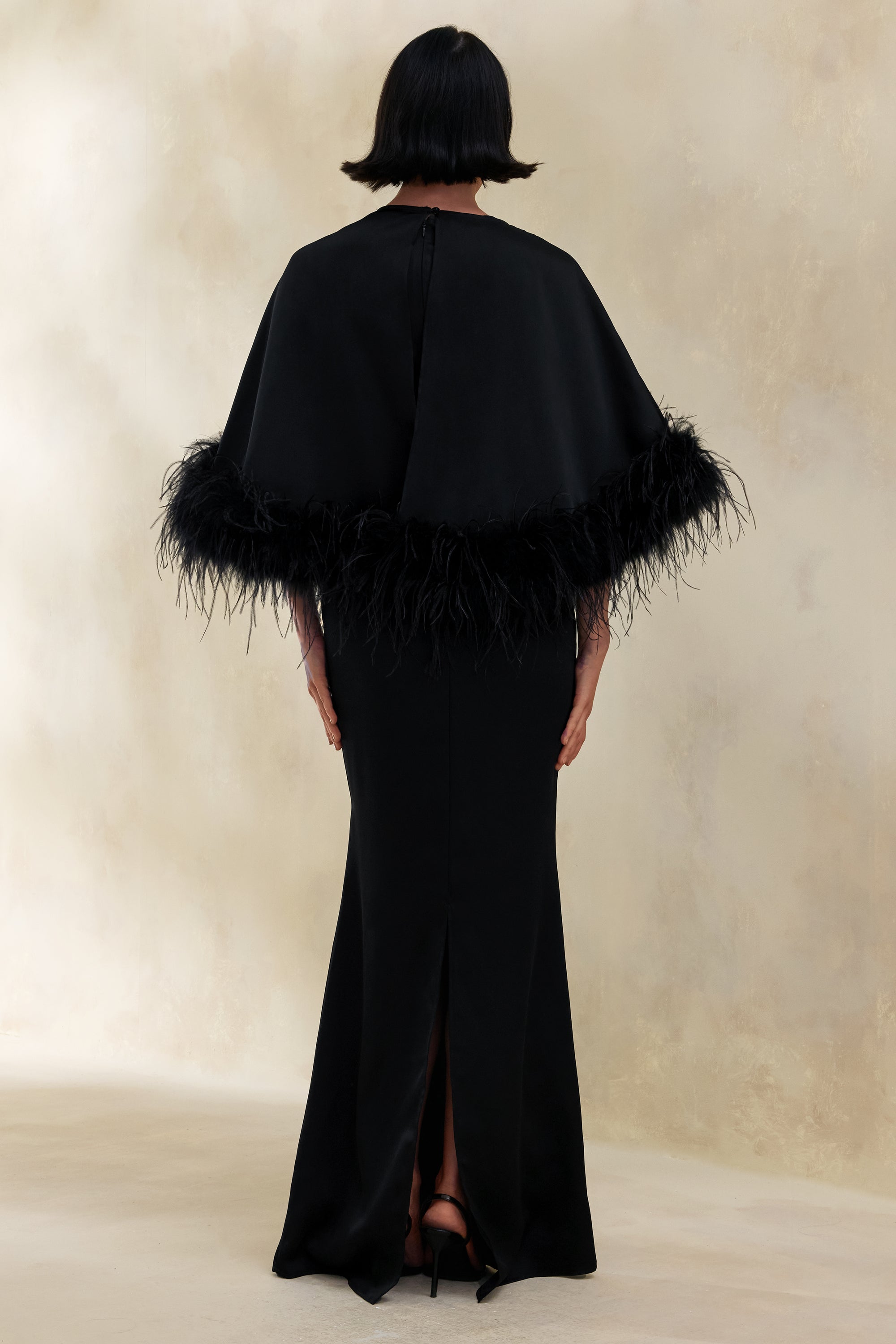 ECM_HR_CL137662001 - Lavencia | Black Satin Wide-Neck Maxi Dress Satin Wide-Neck Maxi Dress With Feather Trim + CL138007001 - Tervessa | Black Satin Wide-Neck Cape With Feather Trim 2.jpg