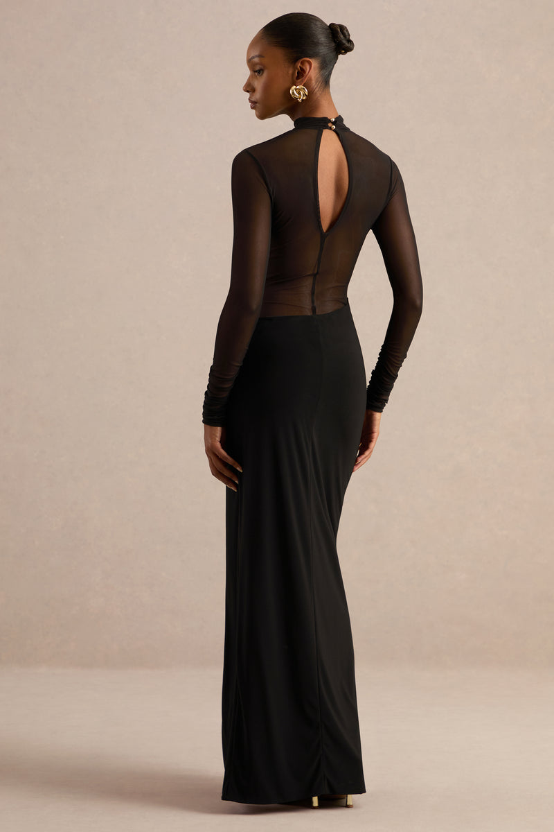 ECM_HR_CL138057001 - Asaira _ Black Mesh High-Neck Maxi Dress With Front-High Split6.jpg