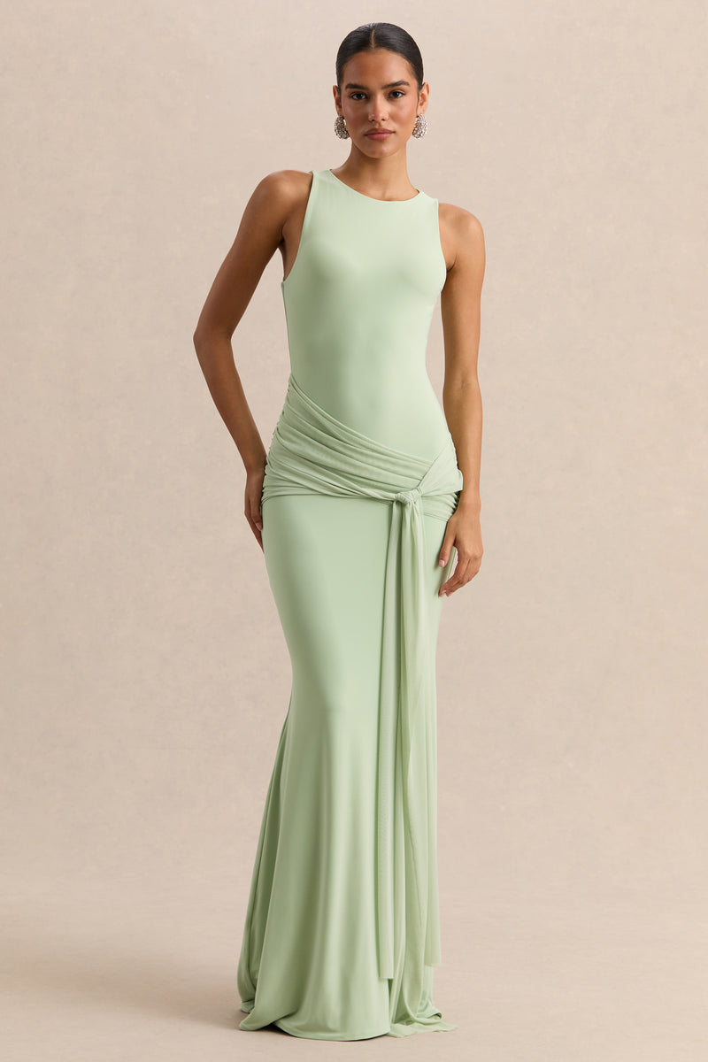 ECM-HR-CL138068032 - Mirene - Mint Round-Neck Maxi-Dress With Gathered-Detailing And Sash 07.jpg