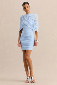 CL13807501306_ECM_HR_CL138075013_-_Merisse_Powder_Blue_Bandeau_Mini-Dress_With_Ruched-Detailing_ECM_HR_CL138069013_-_Magoria_Powder_Blue_Mesh_Round-Neck_Cape_0