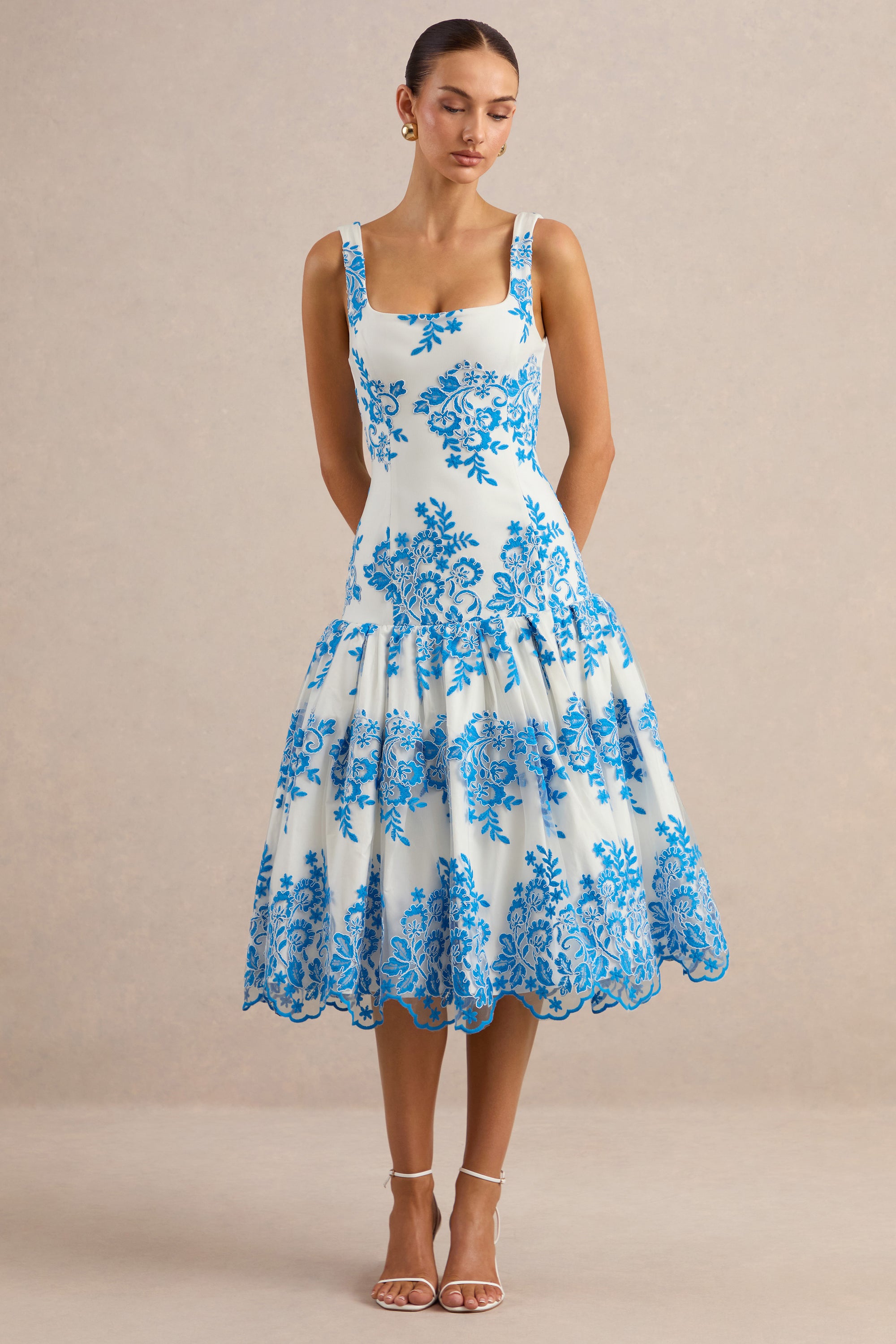 ECM_HR_CL138095016 - Mayra | Blue Lace Square-Neck Midi Dress With Voluminous Skirt 1.jpg