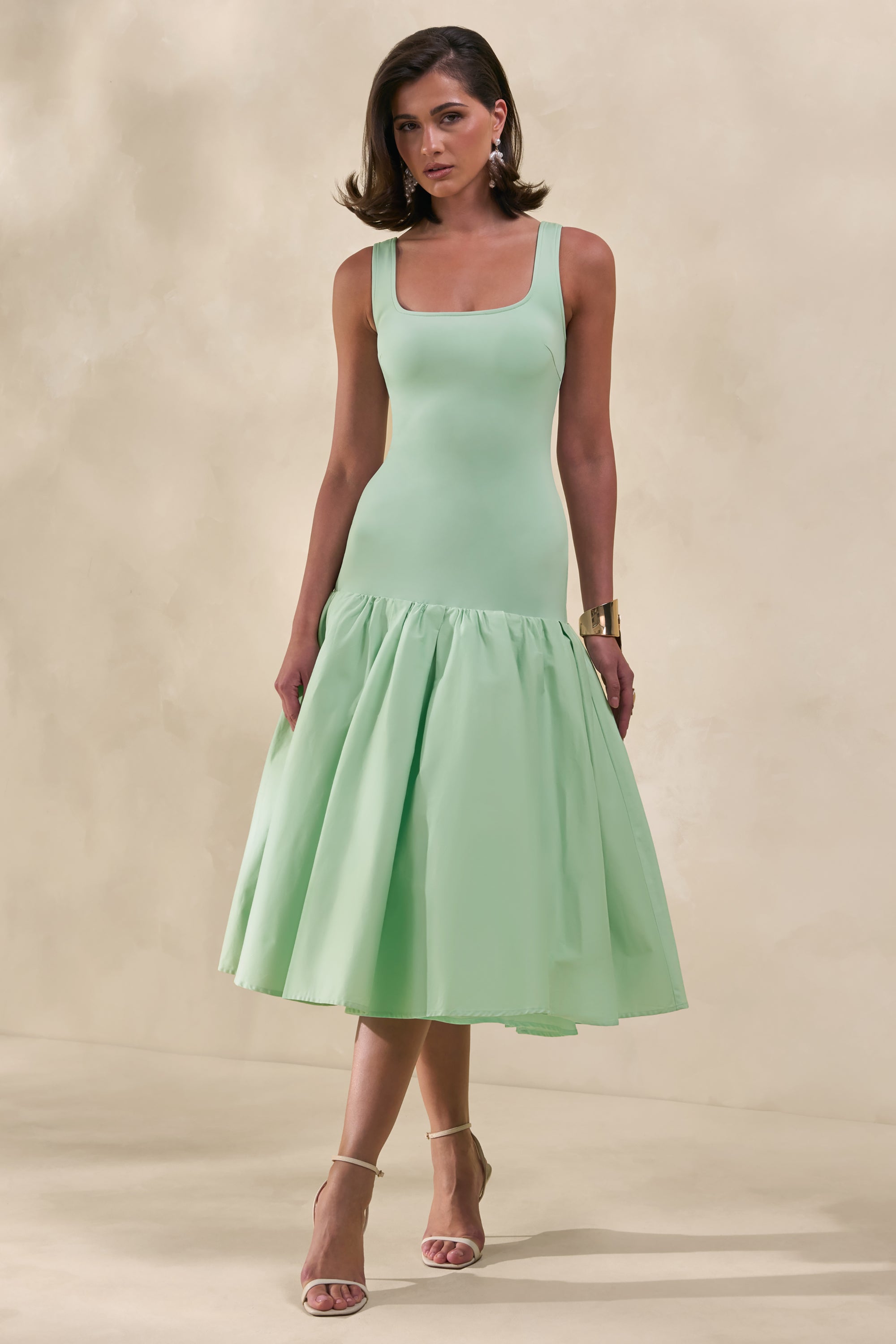 CL13810403206_ECM_HR_CL138104032---Nanette-Mint-Square-Neck-Midi-Dress-With-Voluminous-Skirt0