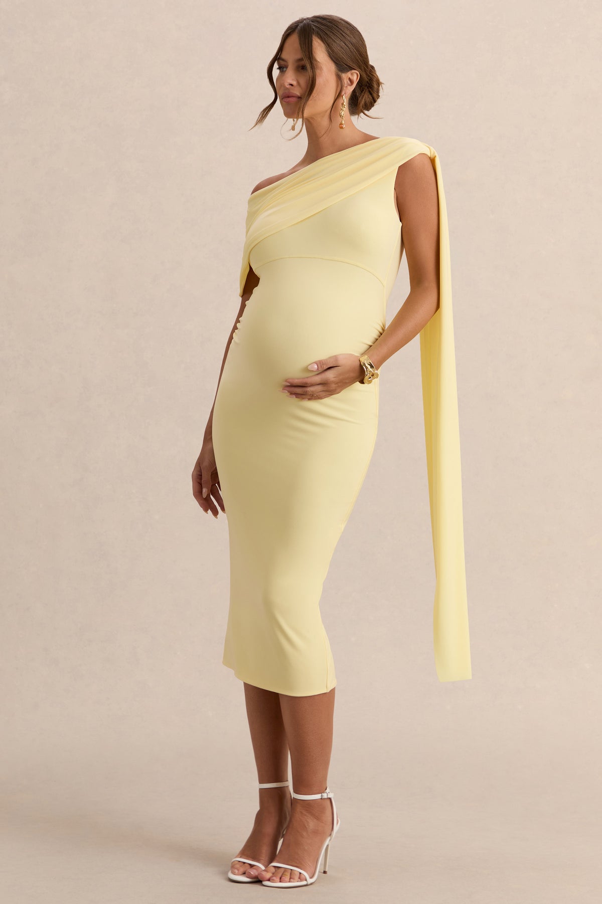 ECM_HR_CL138106121  - Braelyn Lemon Asymmetric-Neck Maternity Midi Dress With Gathered Detailing And Sash 5.jpg