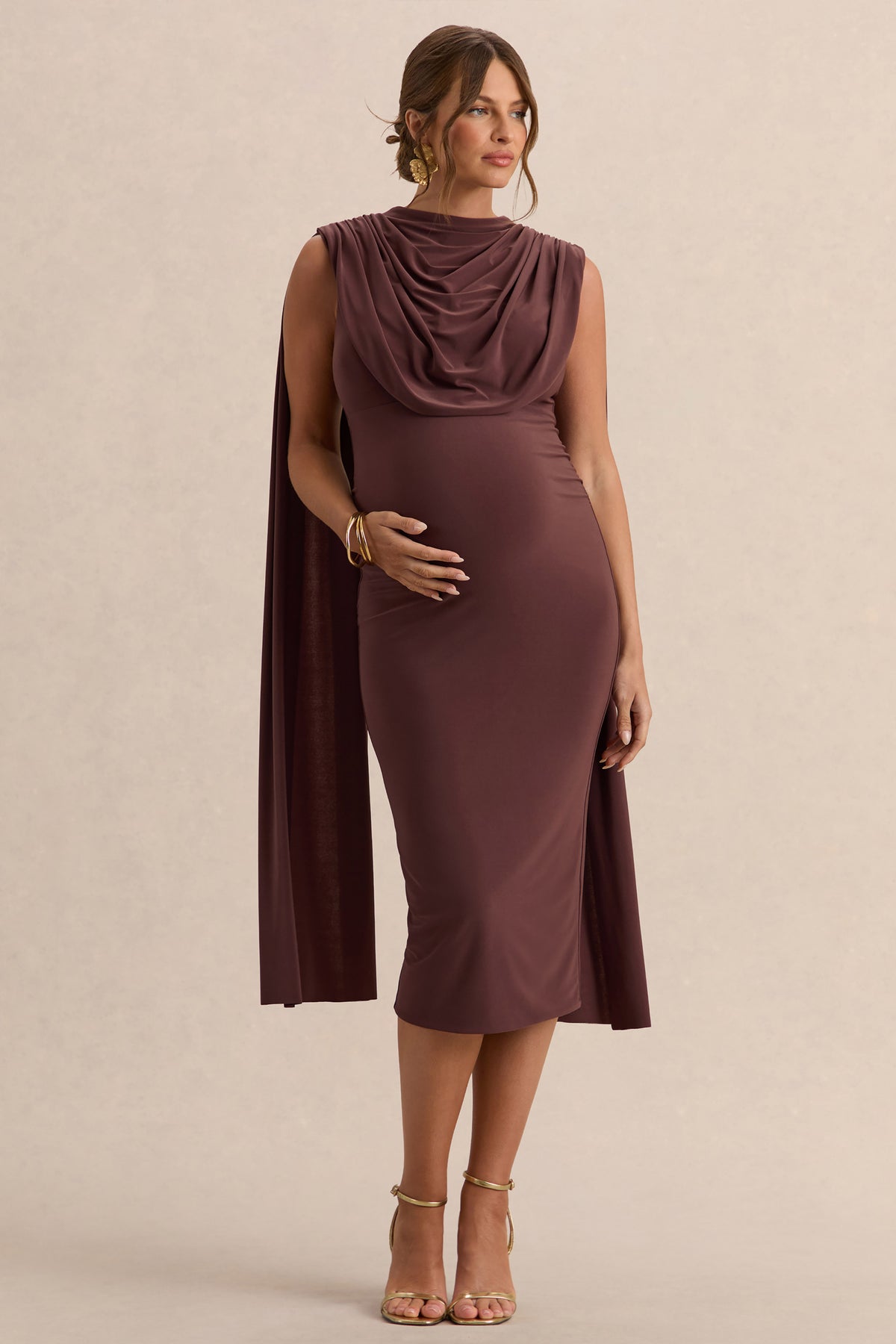 princess polly baby blue dress Dark Brown Square Halterneck Midi-Dress main image 0