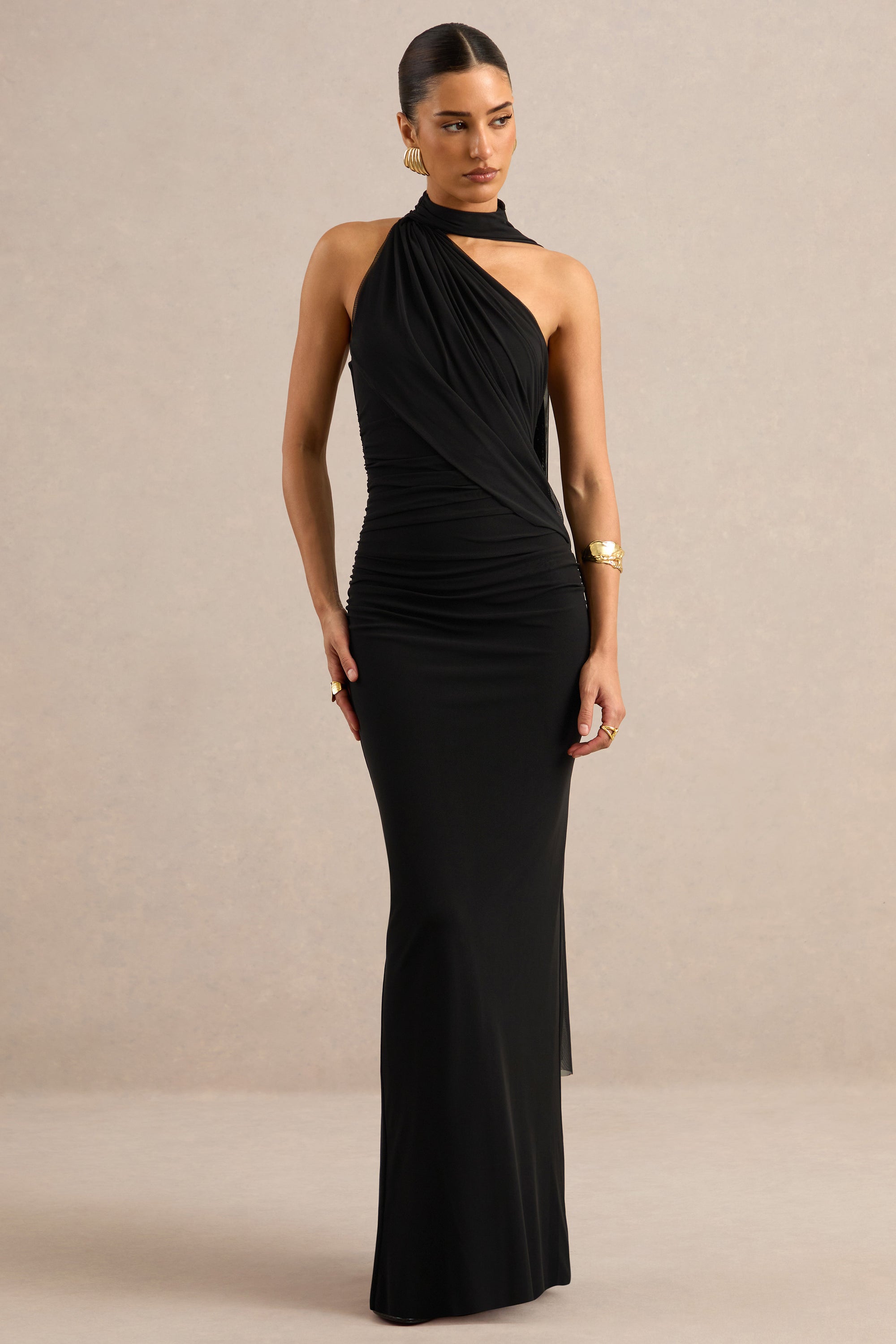 ECM_HR_CL138121001 - Gelsey _ Black Asymmetric-Neck Maxi Dress With Scarf Detail 0.jpg