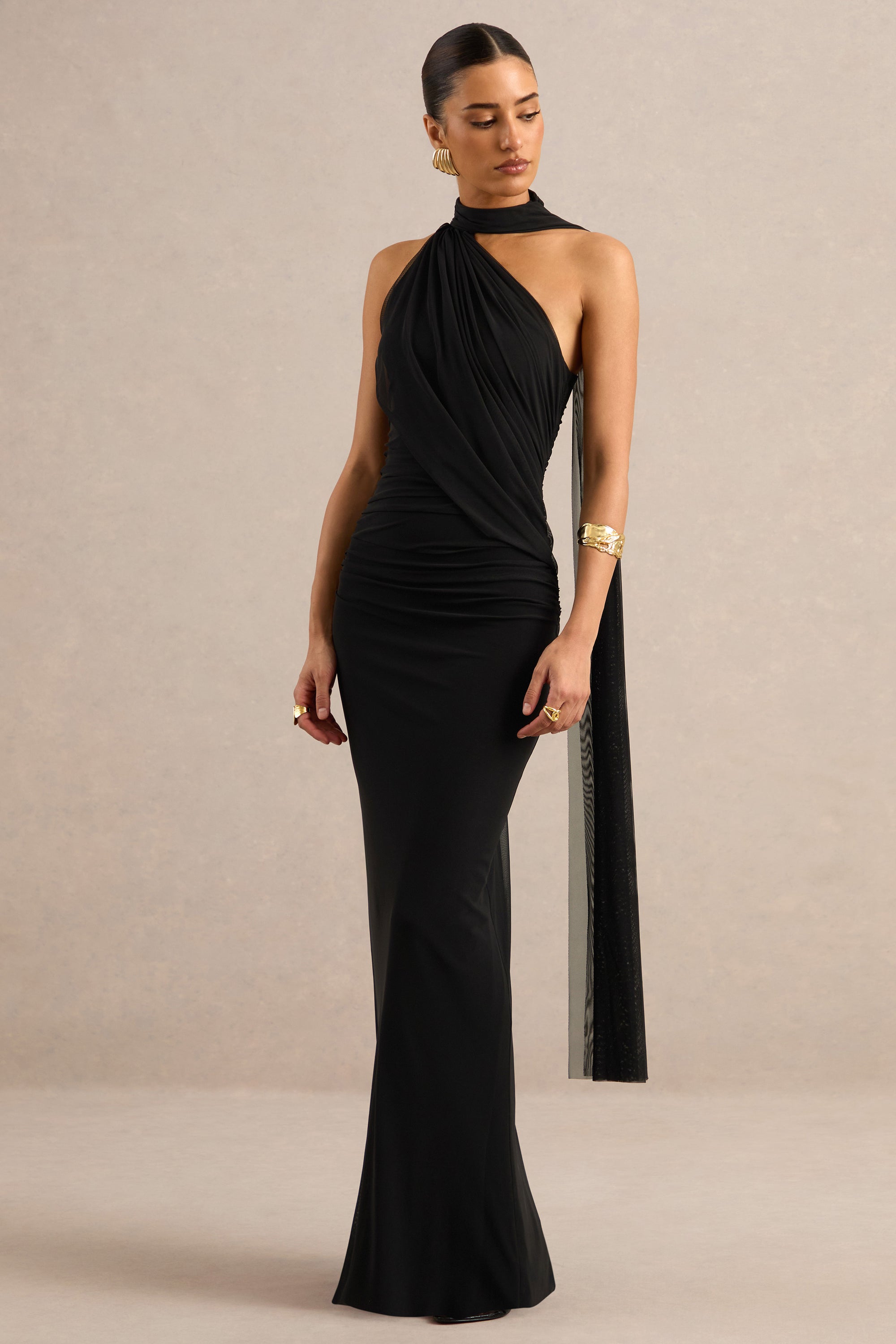 ECM_HR_CL138121001 - Gelsey _ Black Asymmetric-Neck Maxi Dress With Scarf Detail 1.jpg