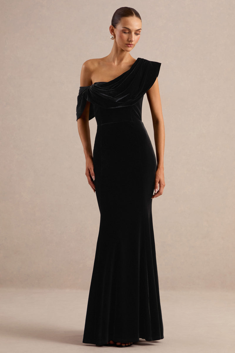 ECM_HR_CL138173001 - Delara | Black Velvet Asymmetric-Neck Fishtail Maxi Dress0.jpg
