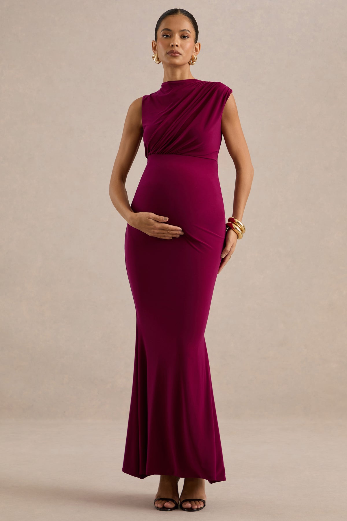 ECM_HR_CL138193102 - Osanna _ Burgundy Jersey Round Neck Maternity Maxi Dress With Gathered Detailing0.jpg