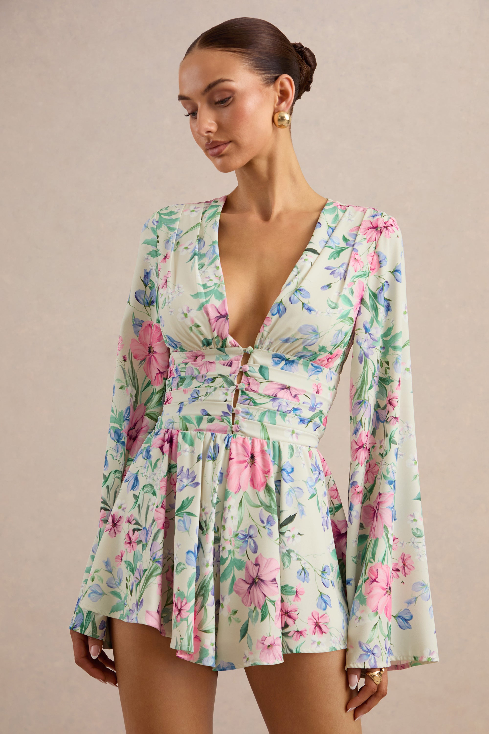 ECM_HR_CL138202111 - Kismet | Cream Floral Print Plunge-Neck Playsuit With Bell Sleeves 2.jpg
