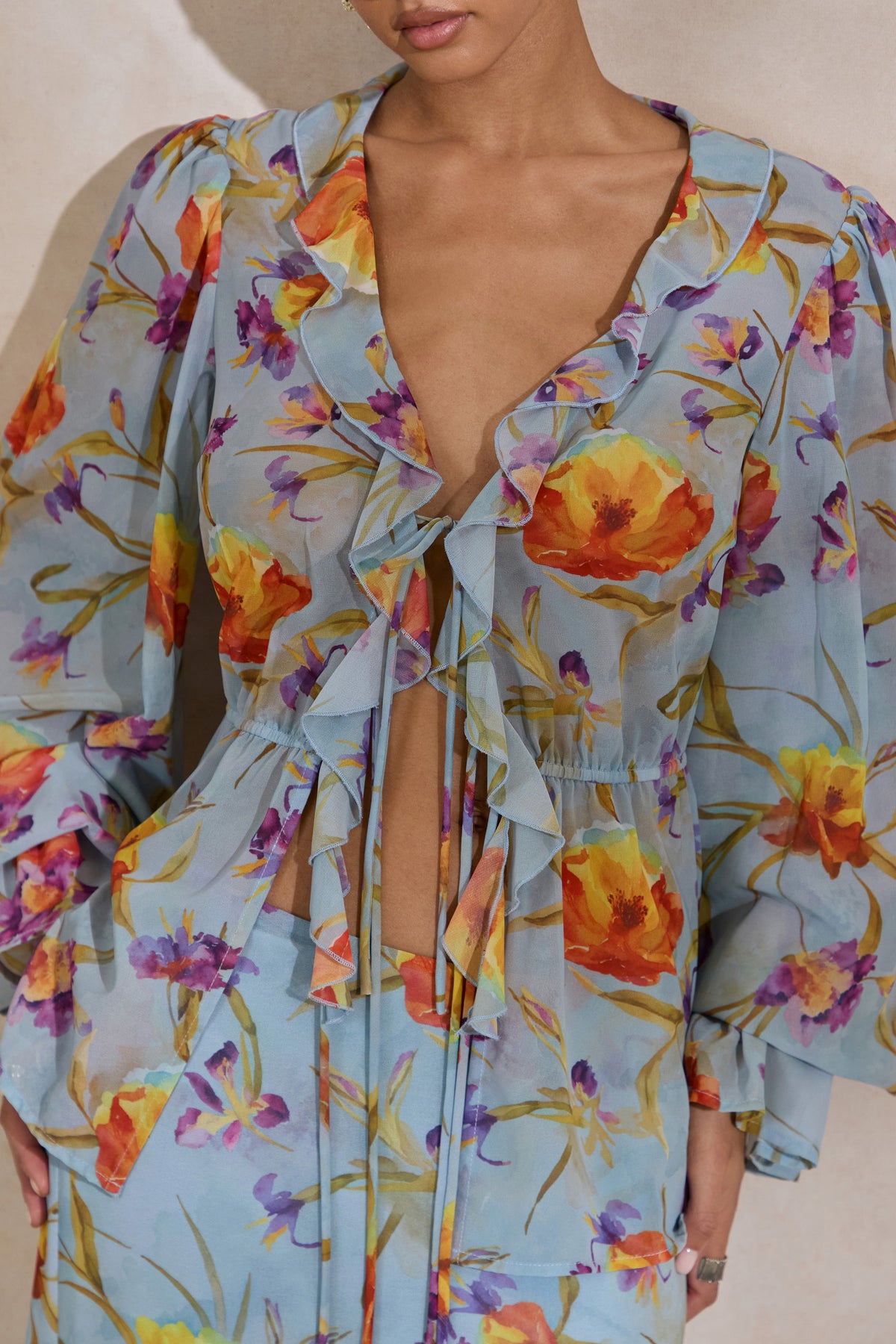 CL138215016 - Alveta _ Blue Floral Chiffon Sheer V-Neck Top With Ruffled Detailing 7.jpg