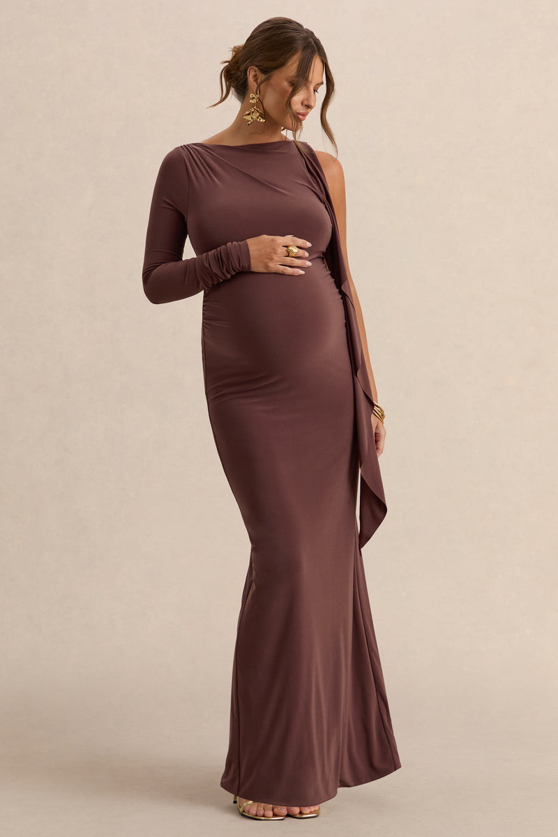ECM_HR_CL138246022 - Emanuela Dark Brown Boat-Neck Maternity Maxi Dress With Sash Detail 0.jpg