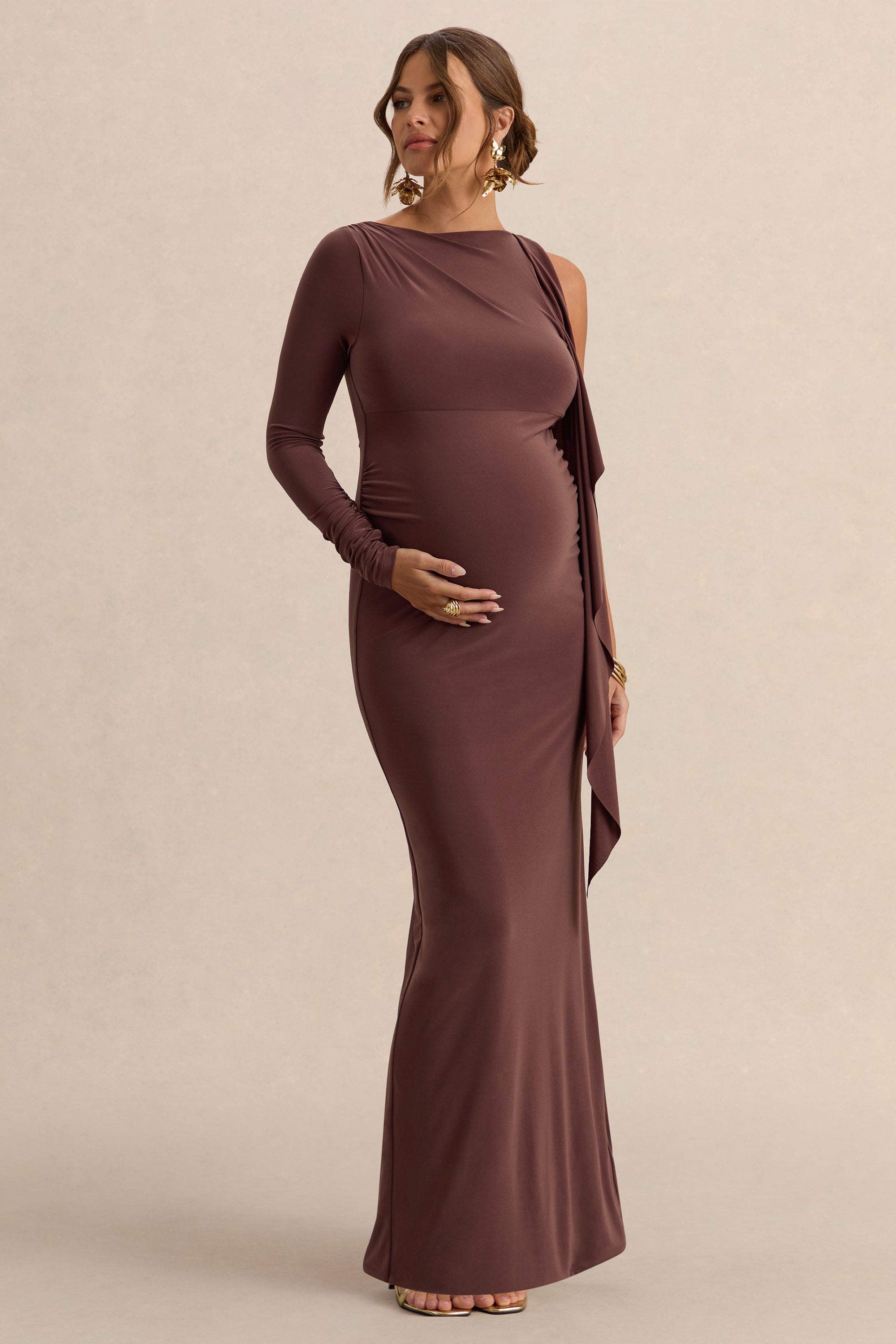 ECM_HR_CL138246022 - Emanuela Dark Brown Boat-Neck Maternity Maxi Dress With Sash Detail 1.jpg