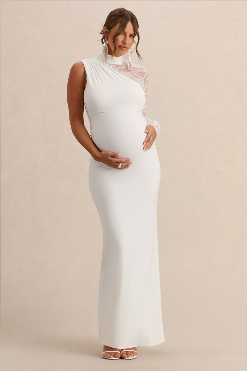 ECM_HR_CL138250110  - Hartley - White High-Neck Maternity Maxi Dress With Lace Detailing 0.jpg