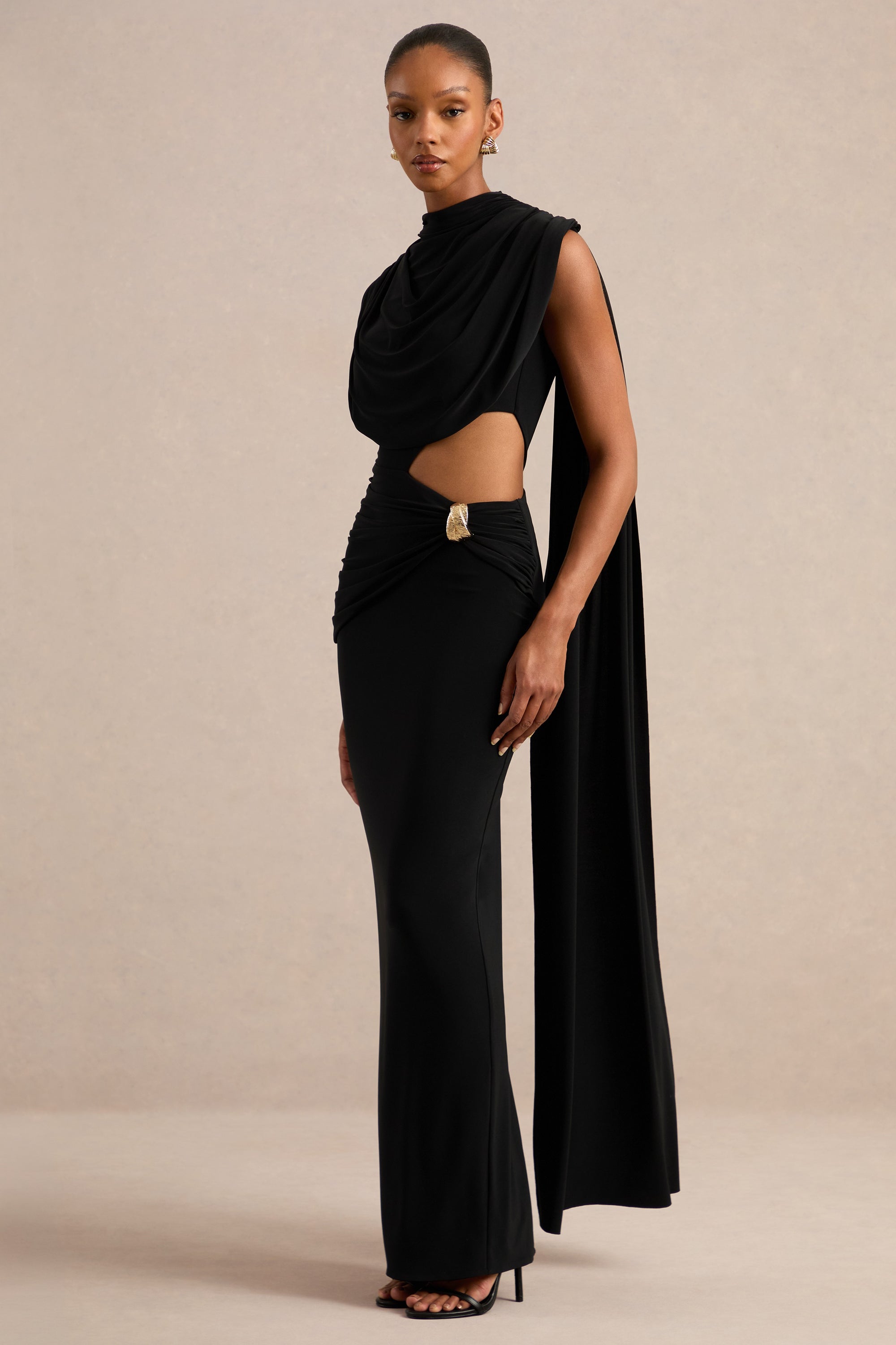 CL138265001 - Esmaria _ Black High-Neck Maxi Dress With Gold Detail And Sash 2.jpg