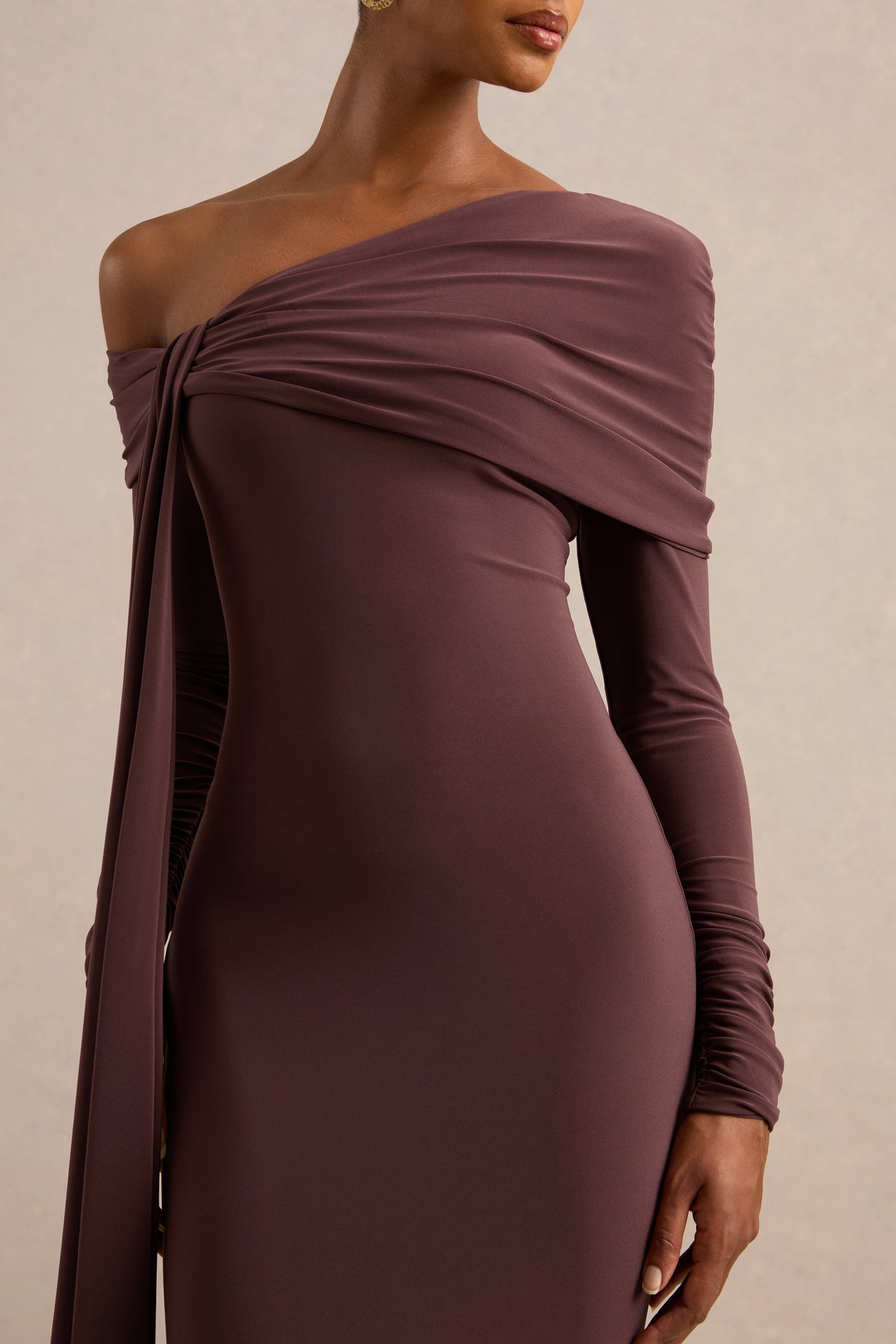 ECM_HR_CL138270022 - Faeryn _ Dark Brown Asymmetric-Neck Maxi Dress With Gathered Detailing 4.jpg