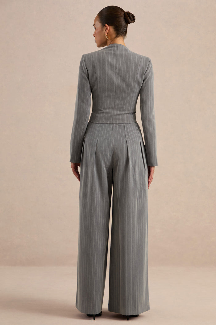 Genara | Grey Pin Stripe High Rise Wide Leg Trousers – Club L London - UK
