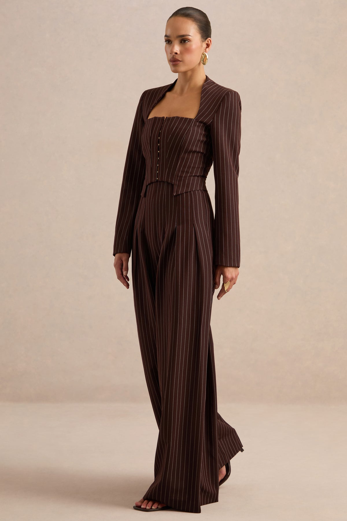 ECM_HR_CL138277021 - Genara | Brown Pinstripe Square-Neck Tailored Top0.jpg