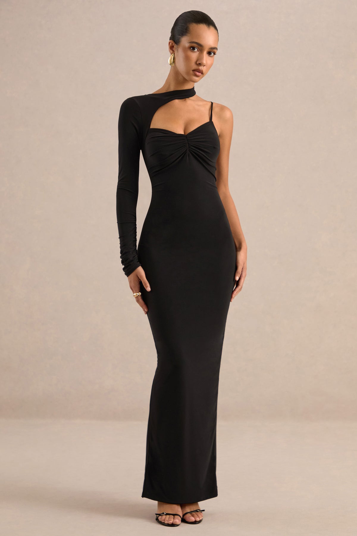 ECM_HR_CL138285001 - Inika Black Asymmetric-Neck Maxi Dress With One-Long Sleeve0.jpg