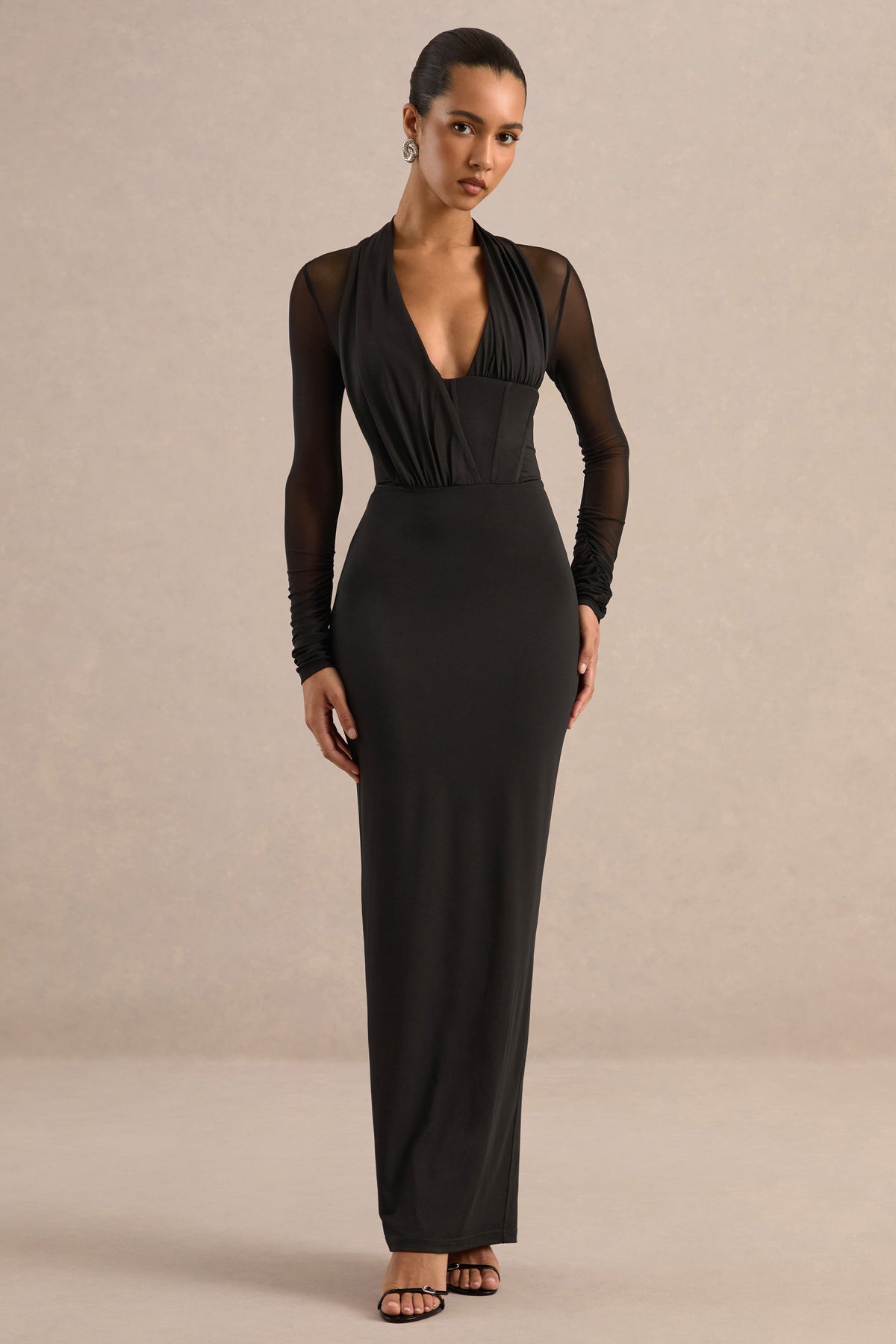 ECM_HR_CL138289001 - Ivelle Black Halter-Neck Maxi Dress With Long Mesh Sleeves2.jpg