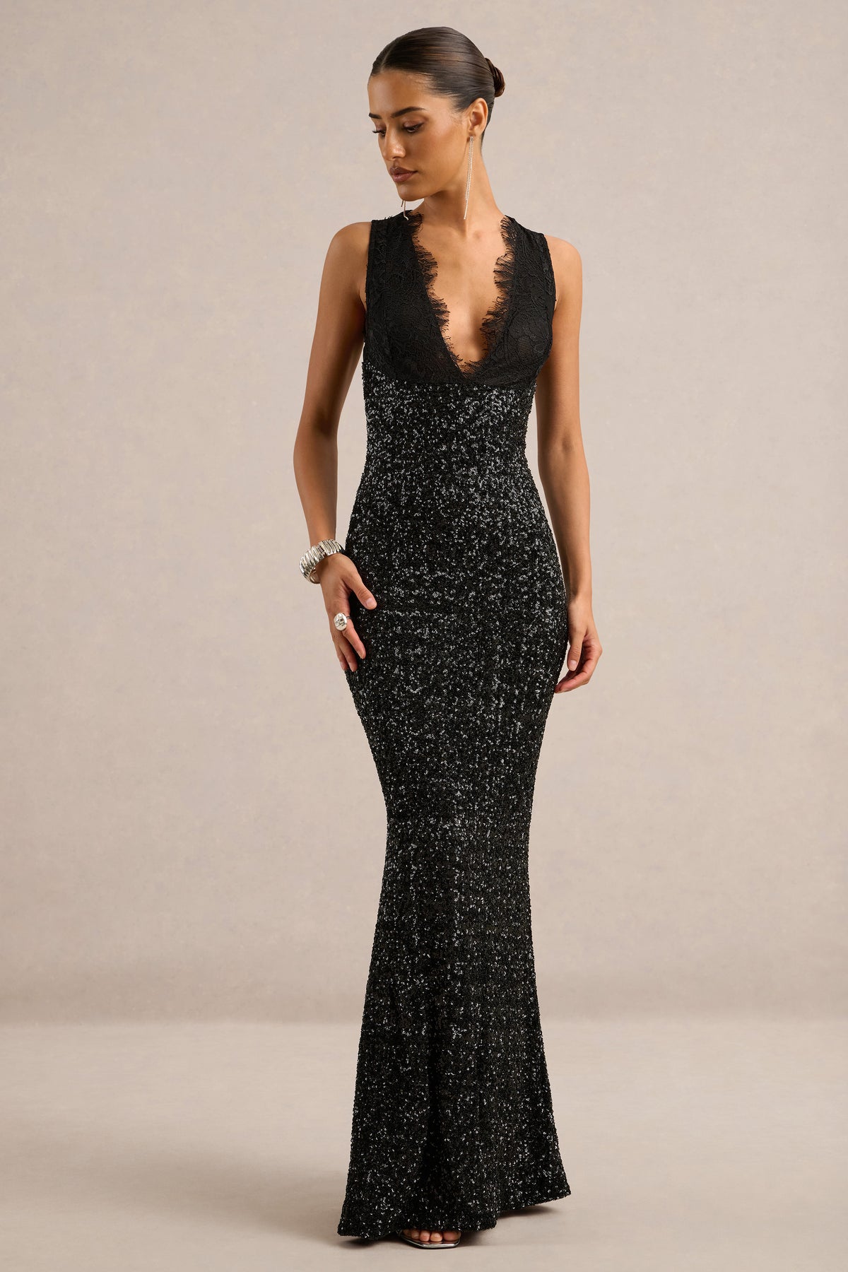 ECM_HR_CL138295001 - Elizaveta _ Black Sequin And Lace Plunge-Neck Maxi Dress1.jpg