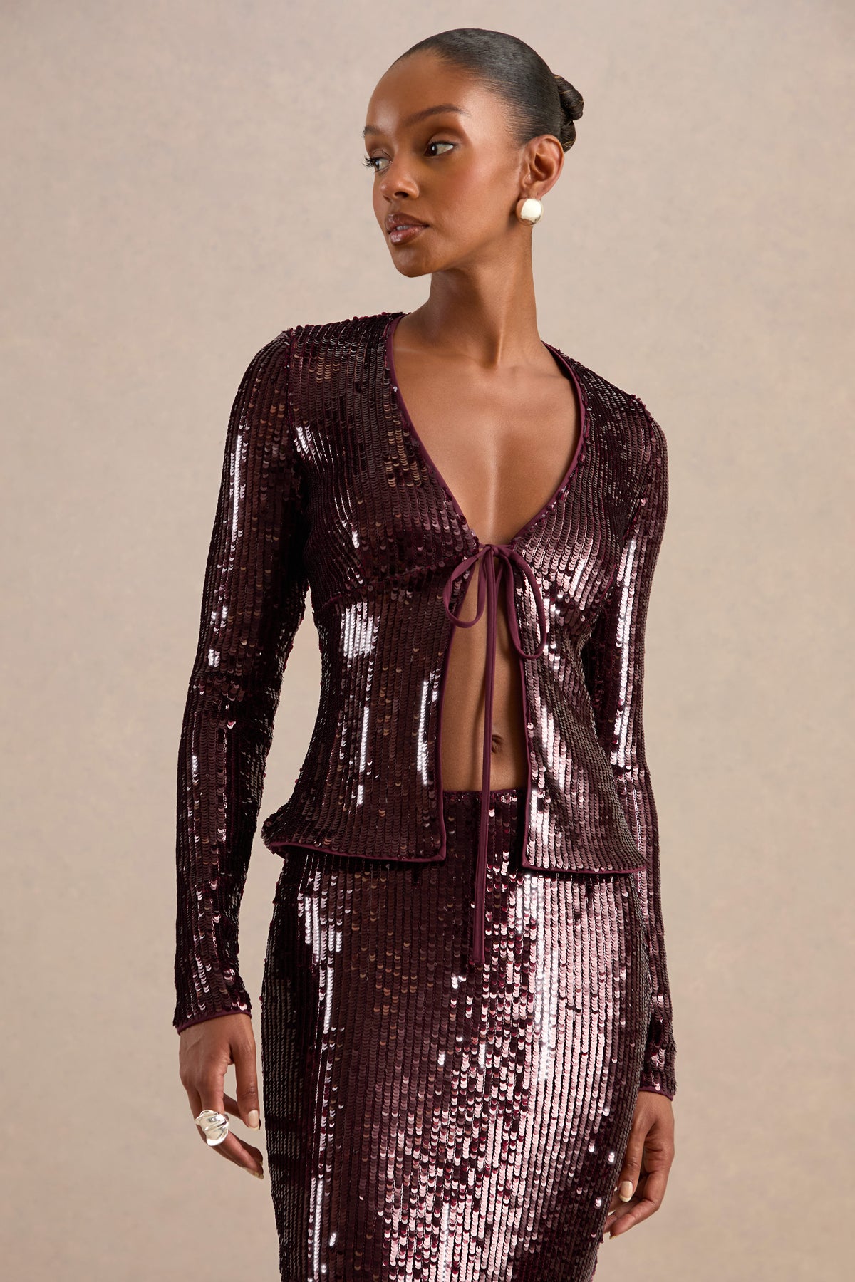 CL138344102 - Antea Burgundy Sequin V-Neck Front Tied Long Sleeve Top5.jpg