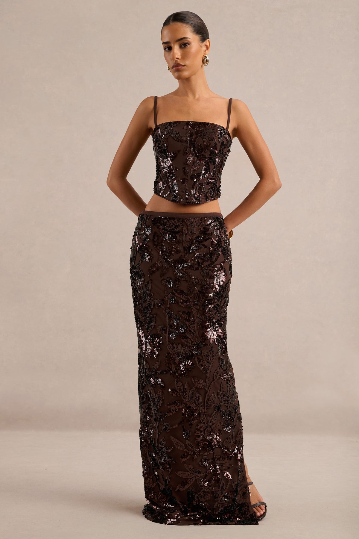 ECM_HR_CL138381021 - Odile | Brown Embellished Square-Neck Top + CL138382021 - Oksana | Brown Printed Mesh Maxi Skirt1.jpg